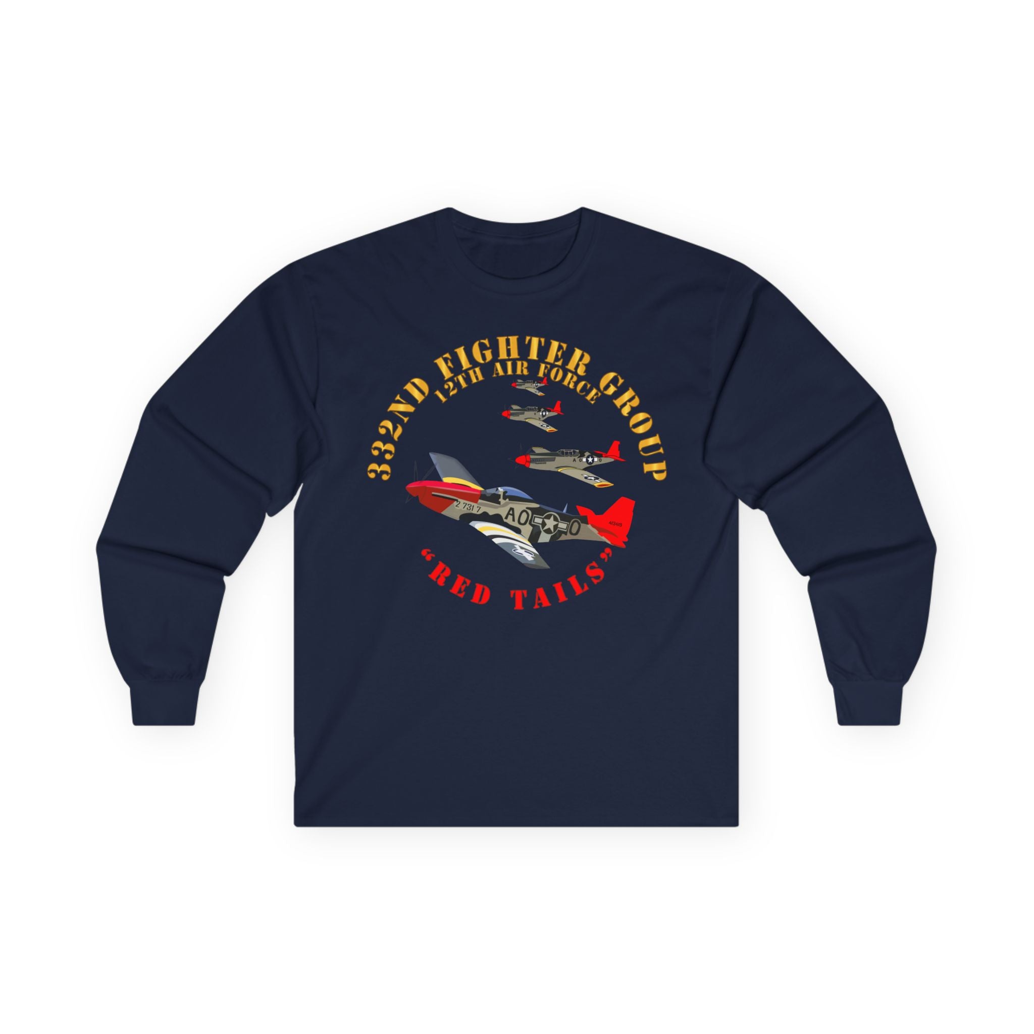 Unisex Long Sleeve Tee - Army - AAC - 332nd Fighter Group - 12th AF - Red Tails v1