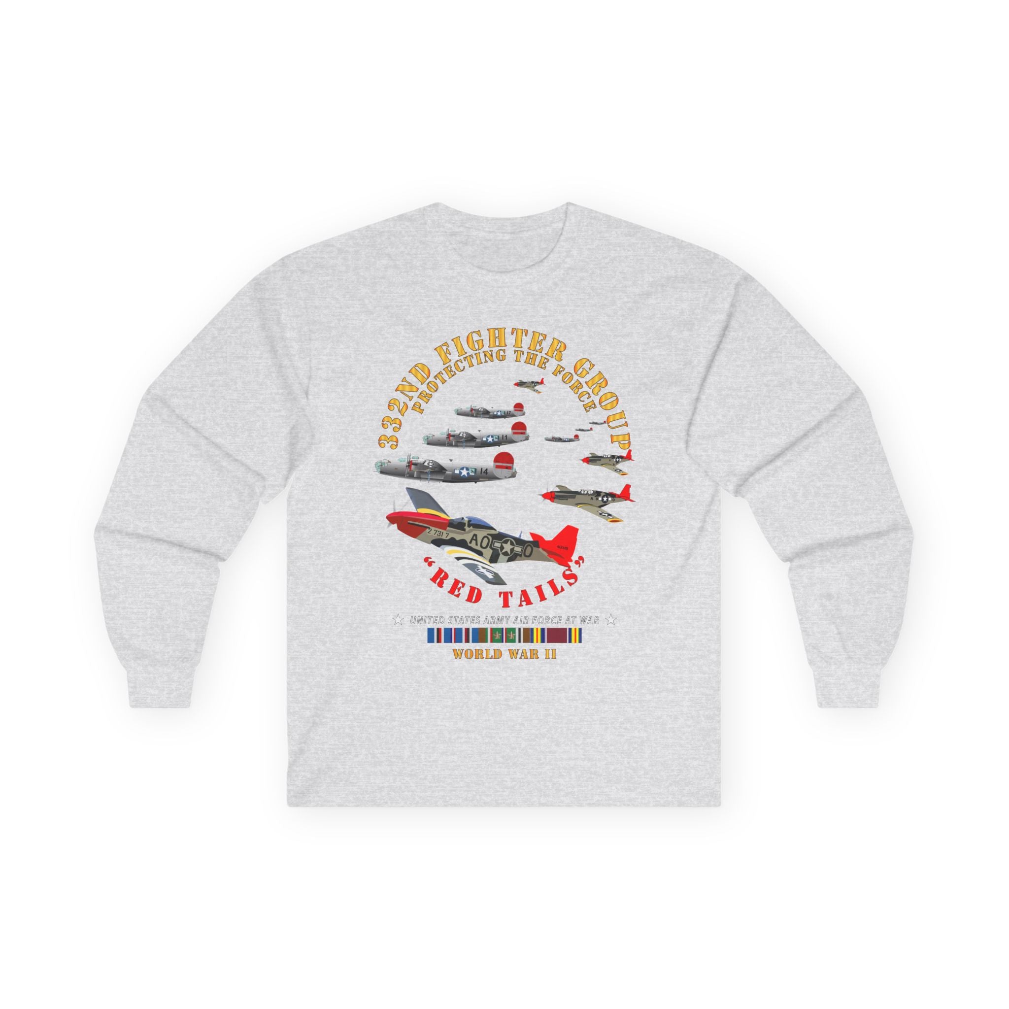 Unisex Long Sleeve Tee - Army - AAC - 332nd Fighter Group - Red Tails - Protect Force