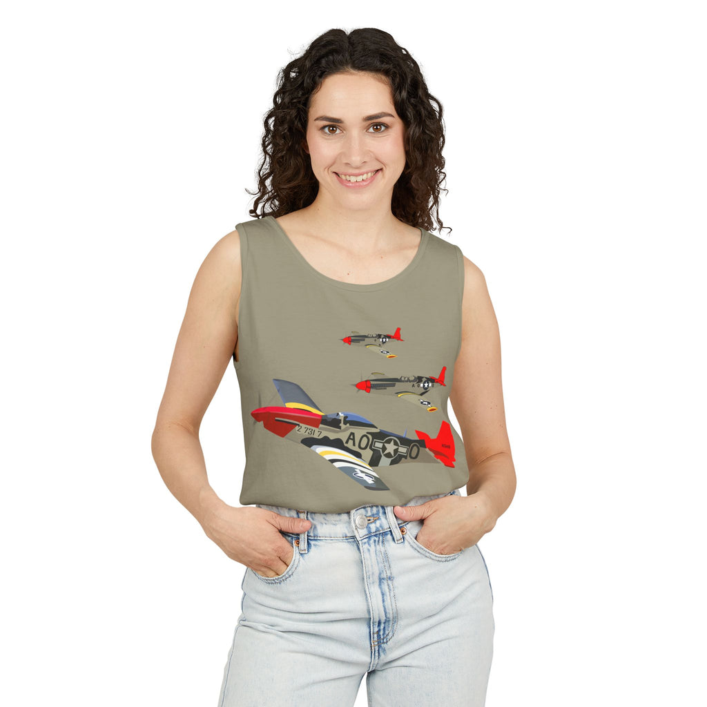Unisex Garment-Dyed Tank Top - Army - AAC - 332nd Fighter Group - 12th AF - Red Tails wo Txt