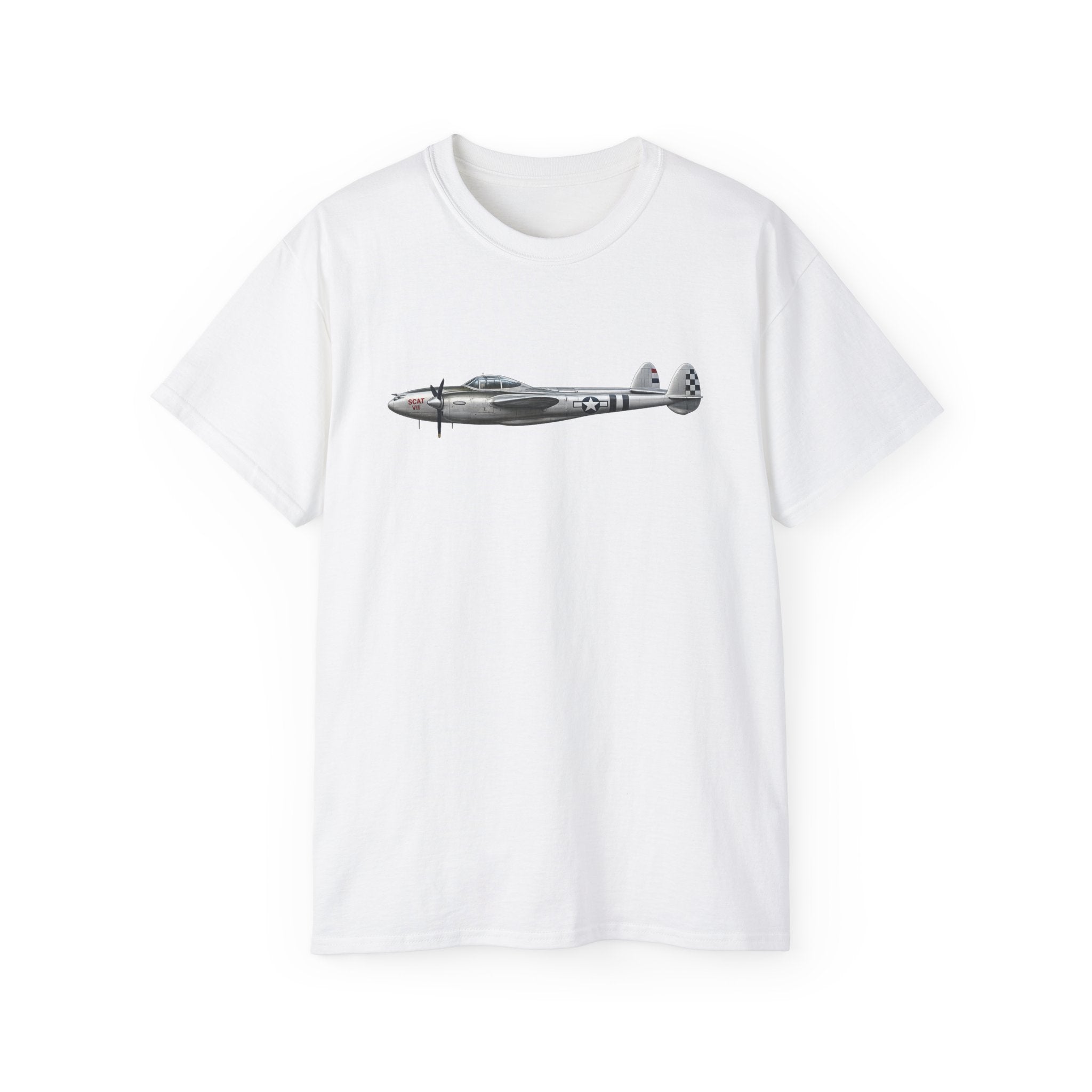 Unisex Ultra Cotton Tee - WWII - Fighter Aircraft - P-38 Lightning - Profile - Left