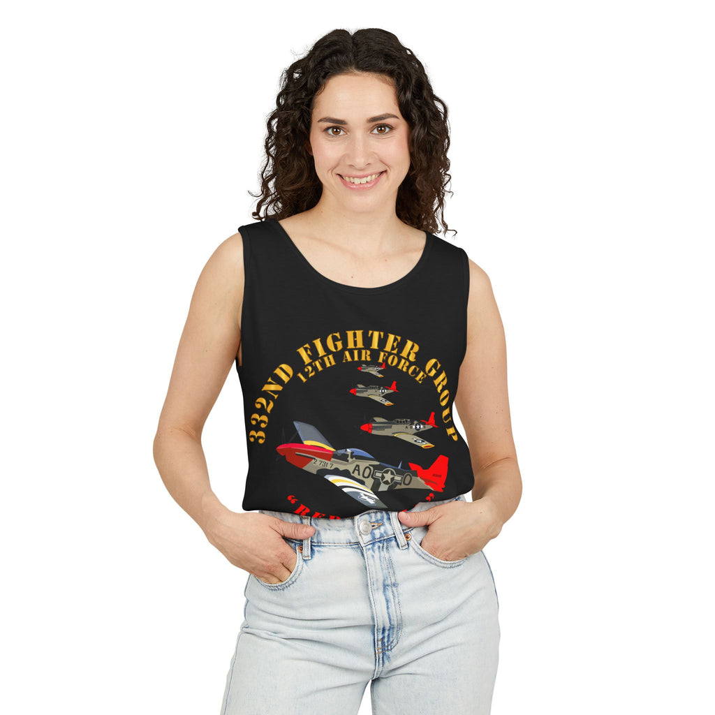 Unisex Garment-Dyed Tank Top - Army - AAC - 332nd Fighter Group - 12th AF - Red Tails v1