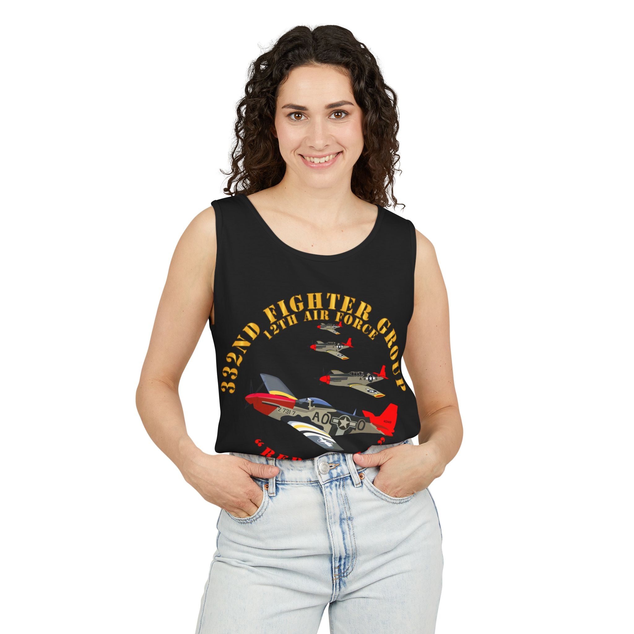 Unisex Garment-Dyed Tank Top - Army - AAC - 332nd Fighter Group - 12th AF - Red Tails v1