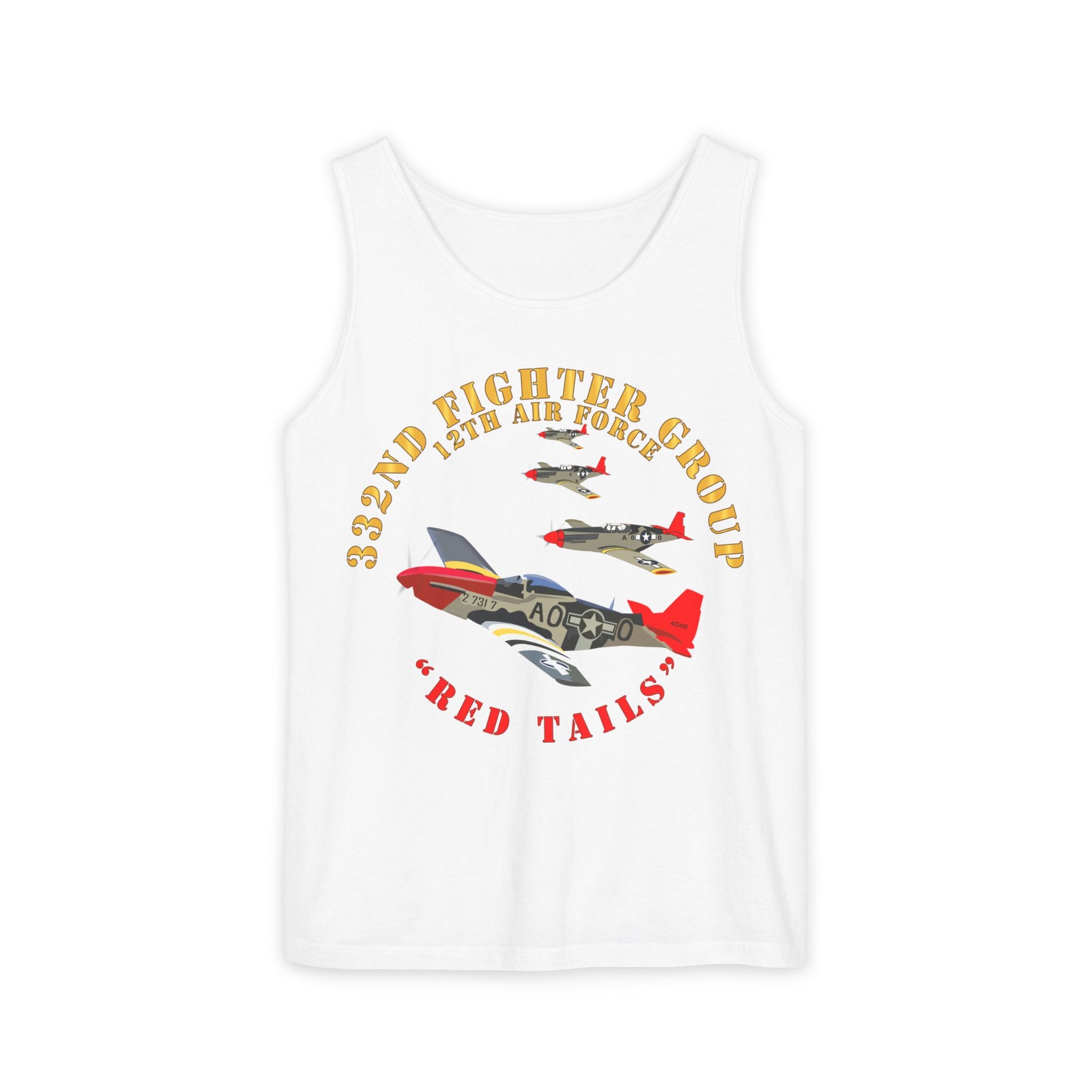 Unisex Garment-Dyed Tank Top - Army - AAC - 332nd Fighter Group - 12th AF - Red Tails v1
