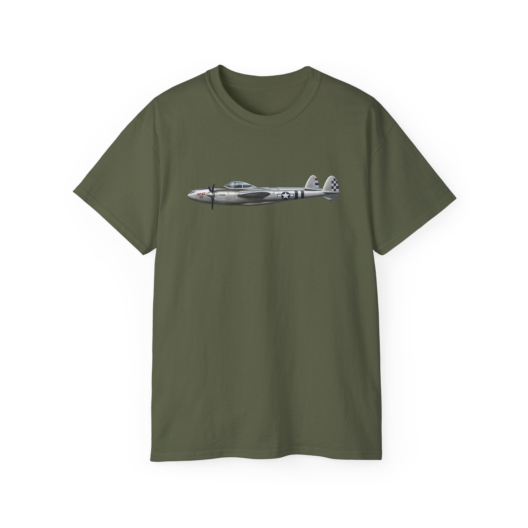 Unisex Ultra Cotton Tee - WWII - Fighter Aircraft - P-38 Lightning - Profile - Left