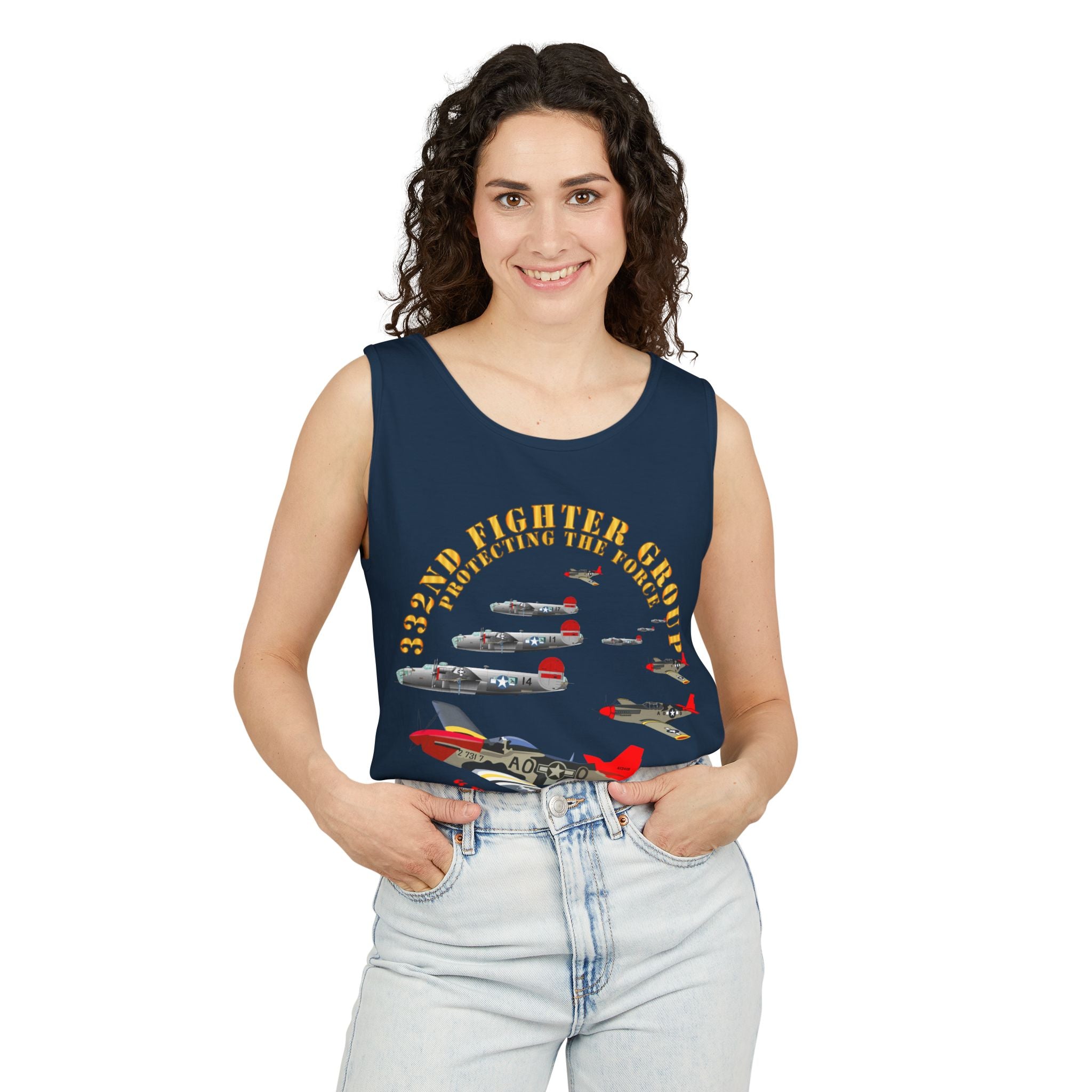 Unisex Garment-Dyed Tank Top - Army - AAC - 332nd Fighter Group - Red Tails - Protect Force