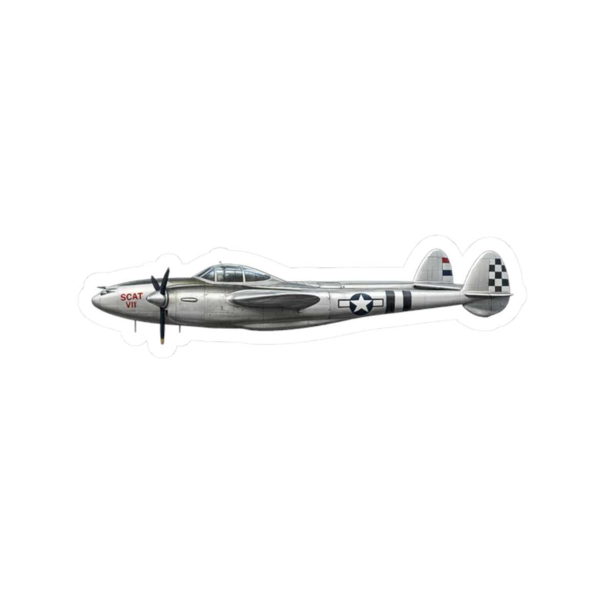 Kiss-Cut Stickers - WWII - Fighter Aircraft - P-38 Lightning - Profile - Left