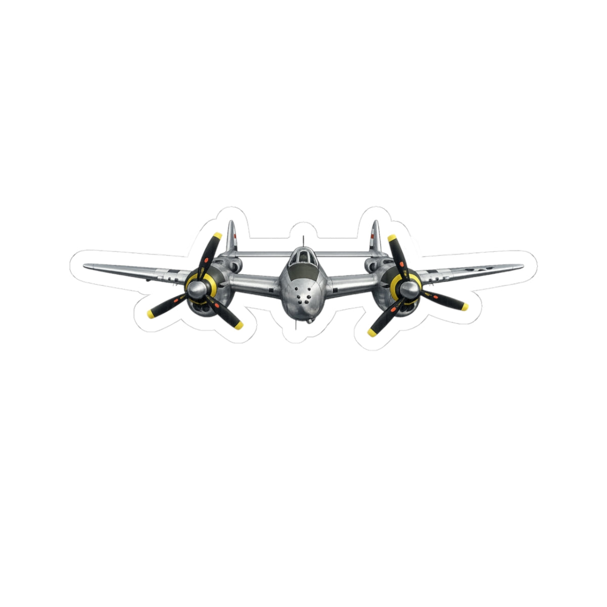 Kiss-Cut Stickers - WWII - Fighter Aircraft - P-38 Lightning - Profile - Head On