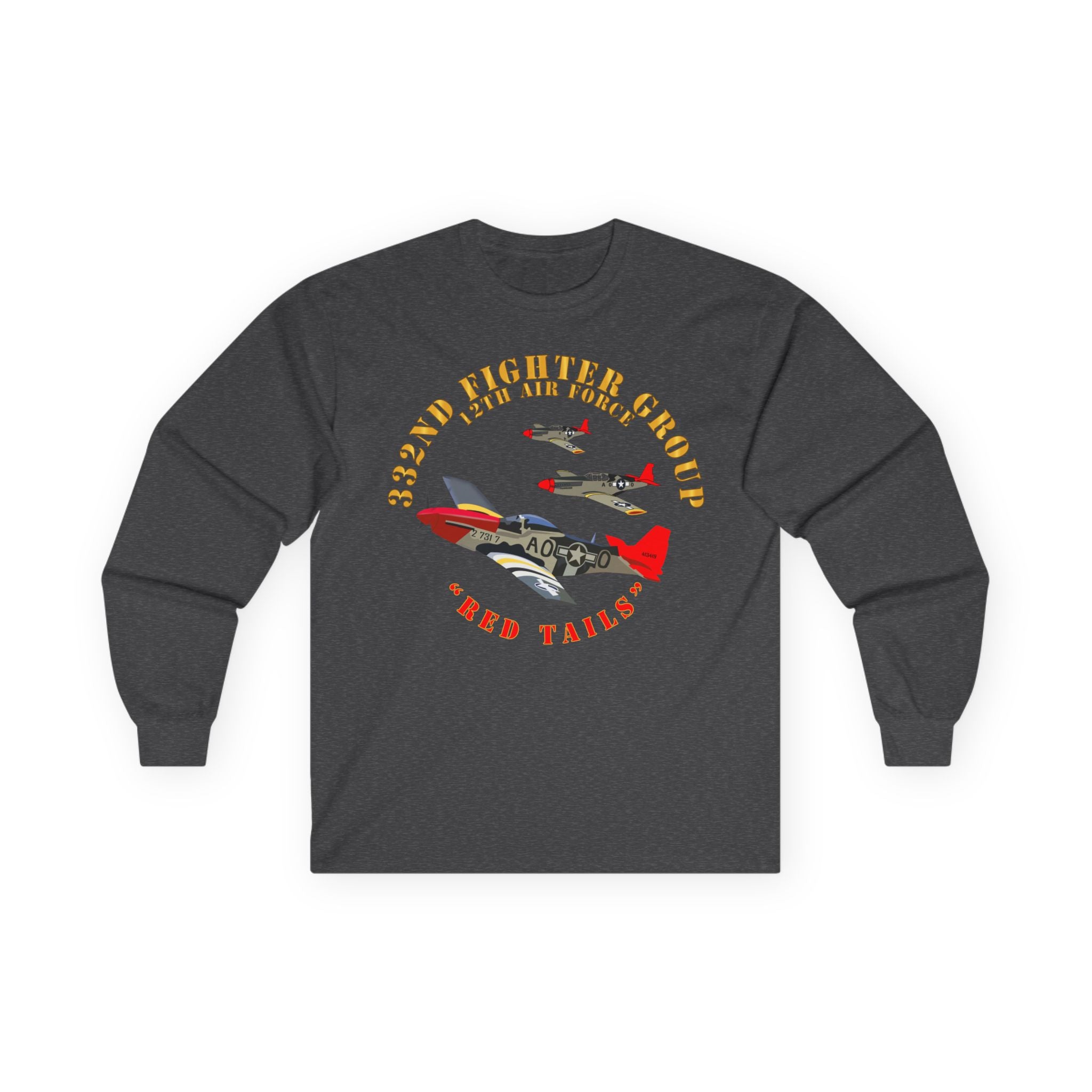 Unisex Long Sleeve Tee - Army - AAC - 332nd Fighter Group - 12th AF - Red Tails