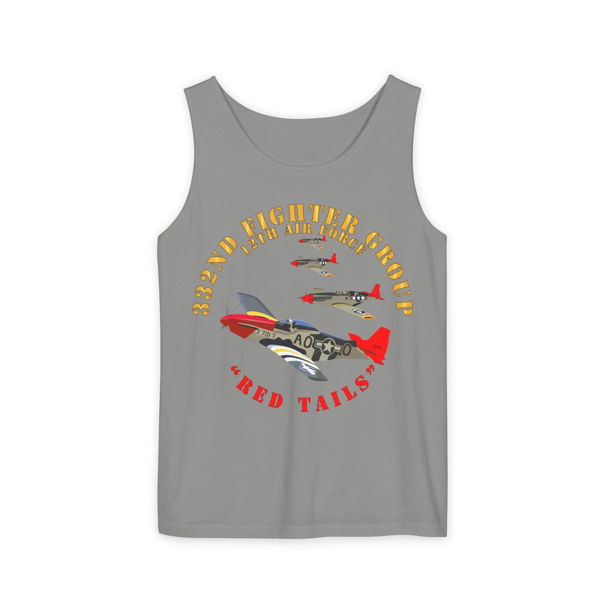 Unisex Garment-Dyed Tank Top - Army - AAC - 332nd Fighter Group - 12th AF - Red Tails v1