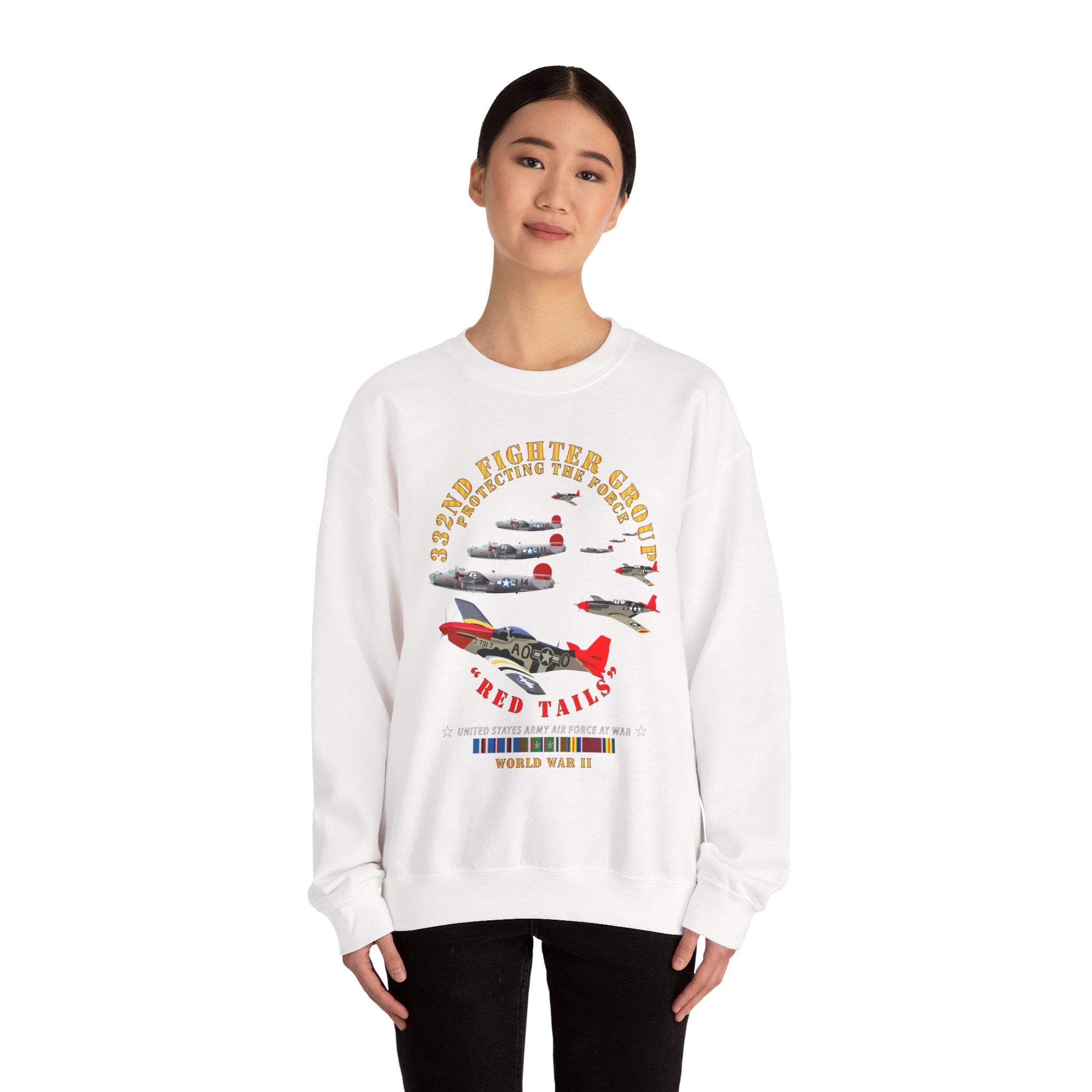 Crewneck Sweatshirt - Army - AAC - 332nd Fighter Group - Red Tails - Protect Force