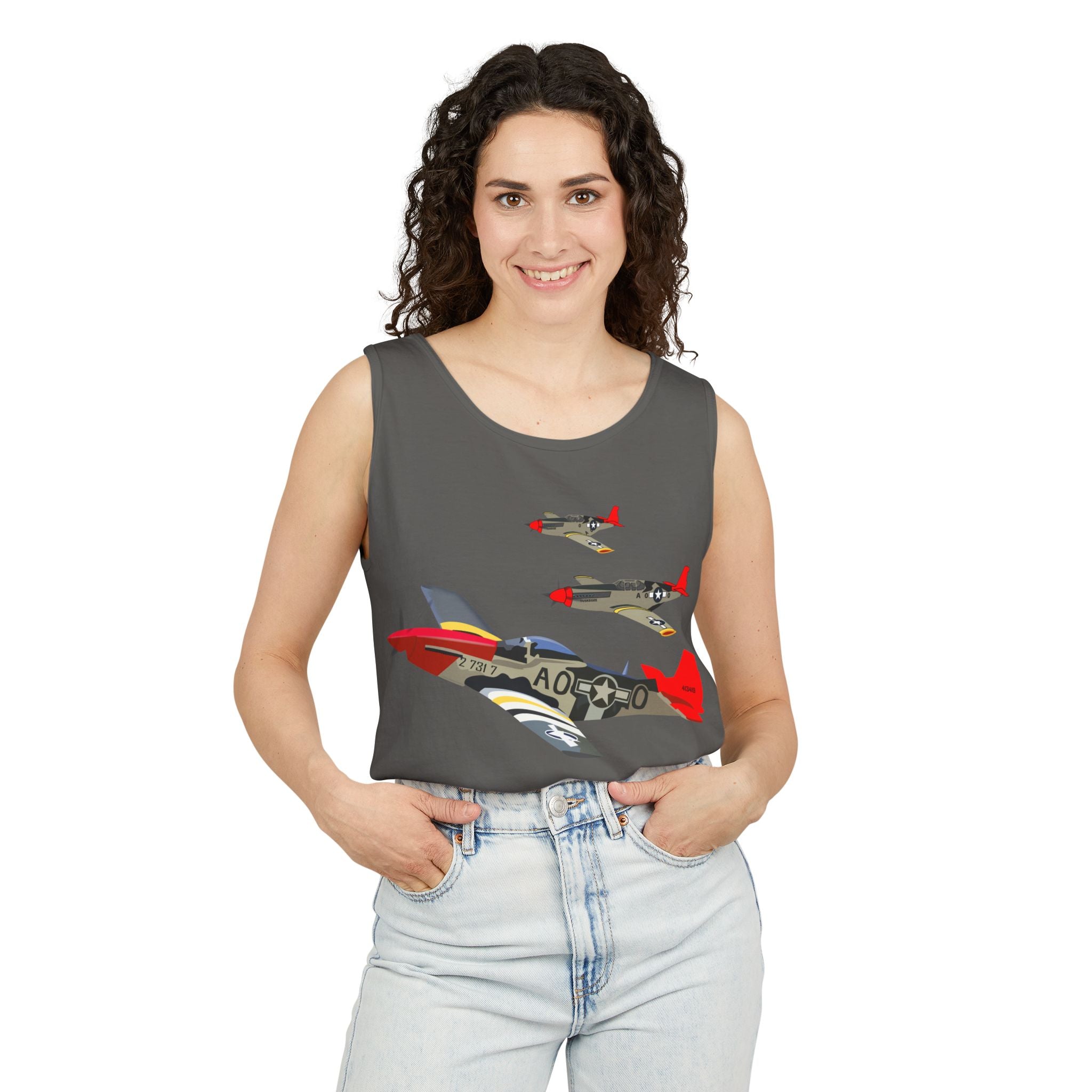 Unisex Garment-Dyed Tank Top - Army - AAC - 332nd Fighter Group - 12th AF - Red Tails wo Txt