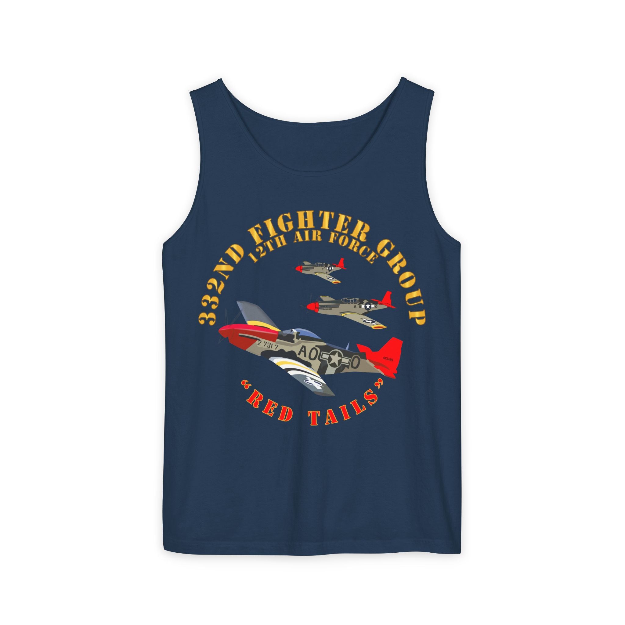 Unisex Garment-Dyed Tank Top - Army - AAC - 332nd Fighter Group - 12th AF - Red Tails