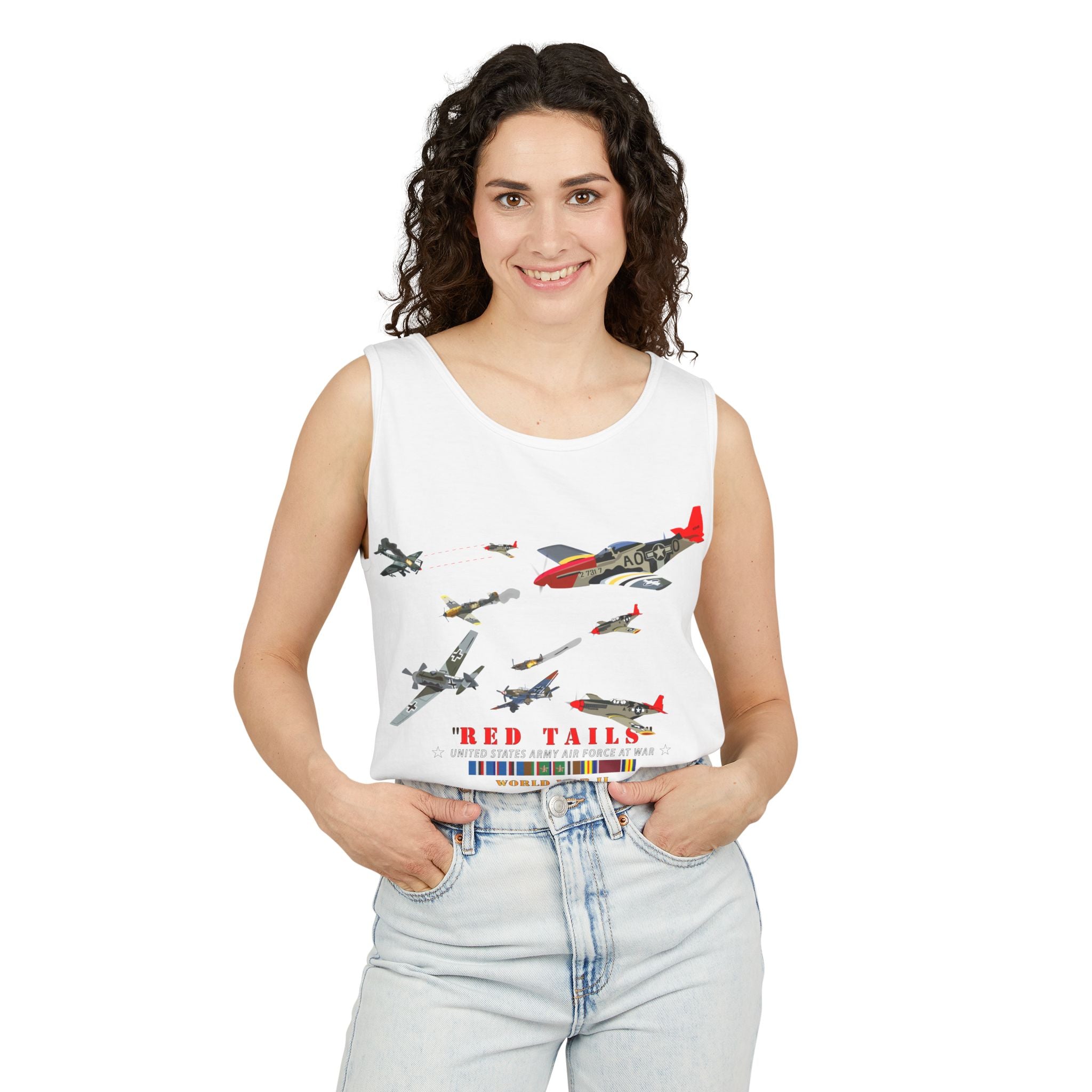 Unisex Garment-Dyed Tank Top - Army - AAC - 332nd Fighter Group - Red Tails - At War