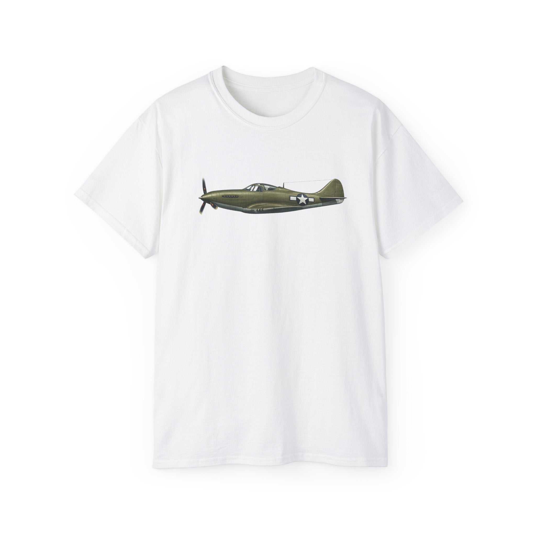Unisex Ultra Cotton Tee - WWII - Fighter Aircraft - P-63 Kingcobra - Profile - Left - In-Flight