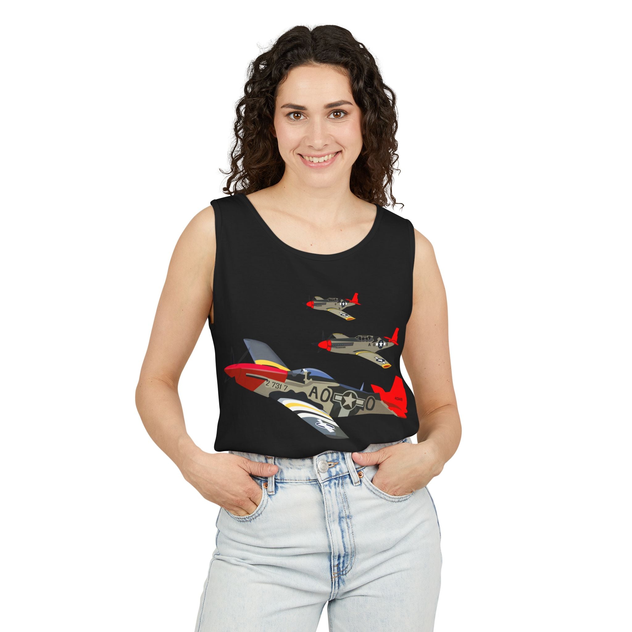 Unisex Garment-Dyed Tank Top - Army - AAC - 332nd Fighter Group - 12th AF - Red Tails wo Txt