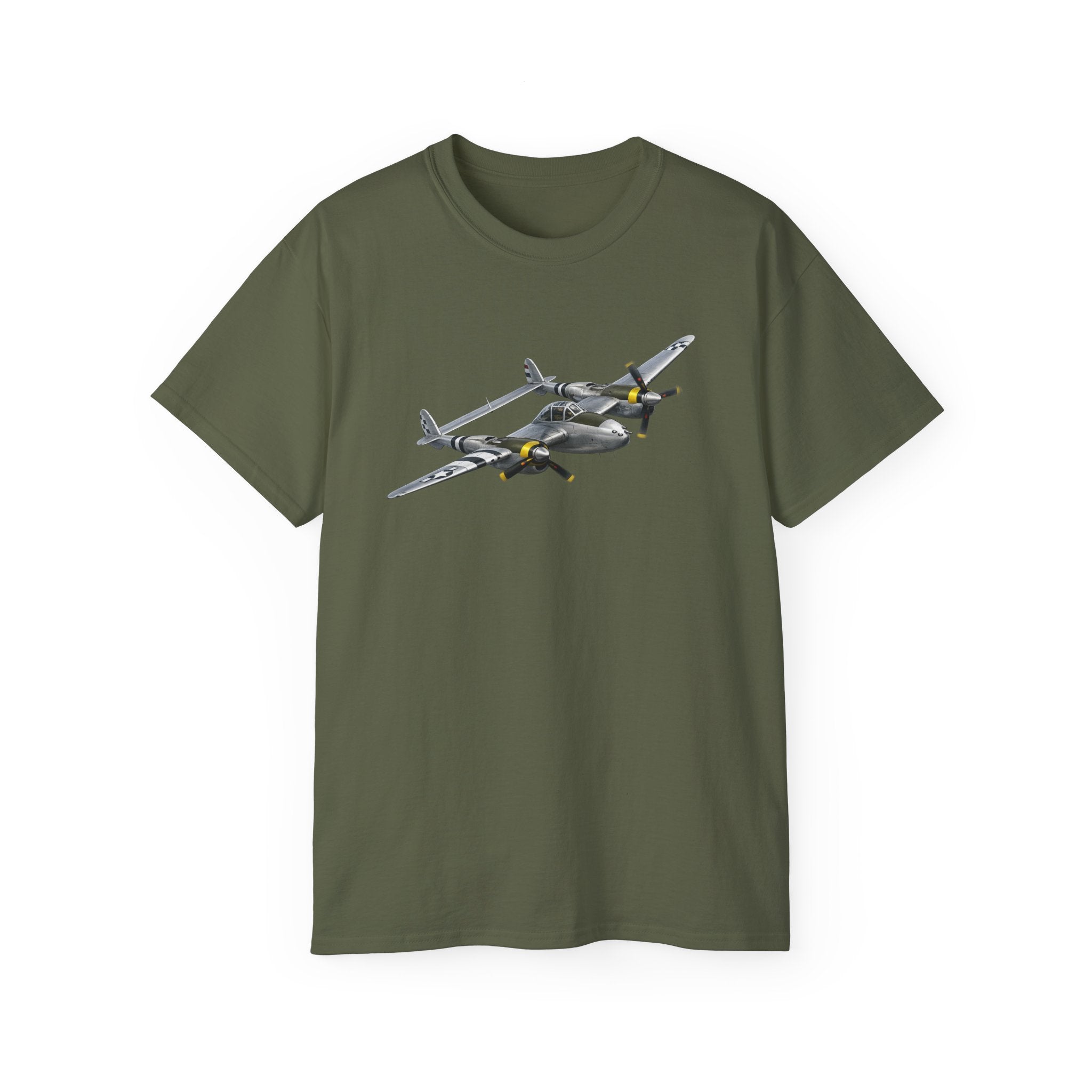 Unisex Ultra Cotton Tee - WWII - Fighter Aircraft - P-38 Lightning - Profile - Banking Right