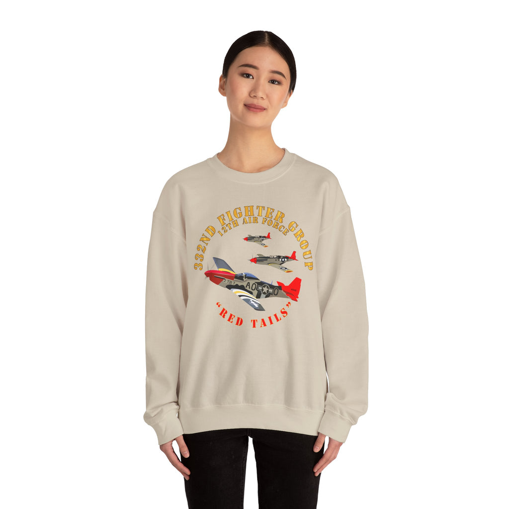 Crewneck Sweatshirt - Army - AAC - 332nd Fighter Group - 12th AF - Red Tails