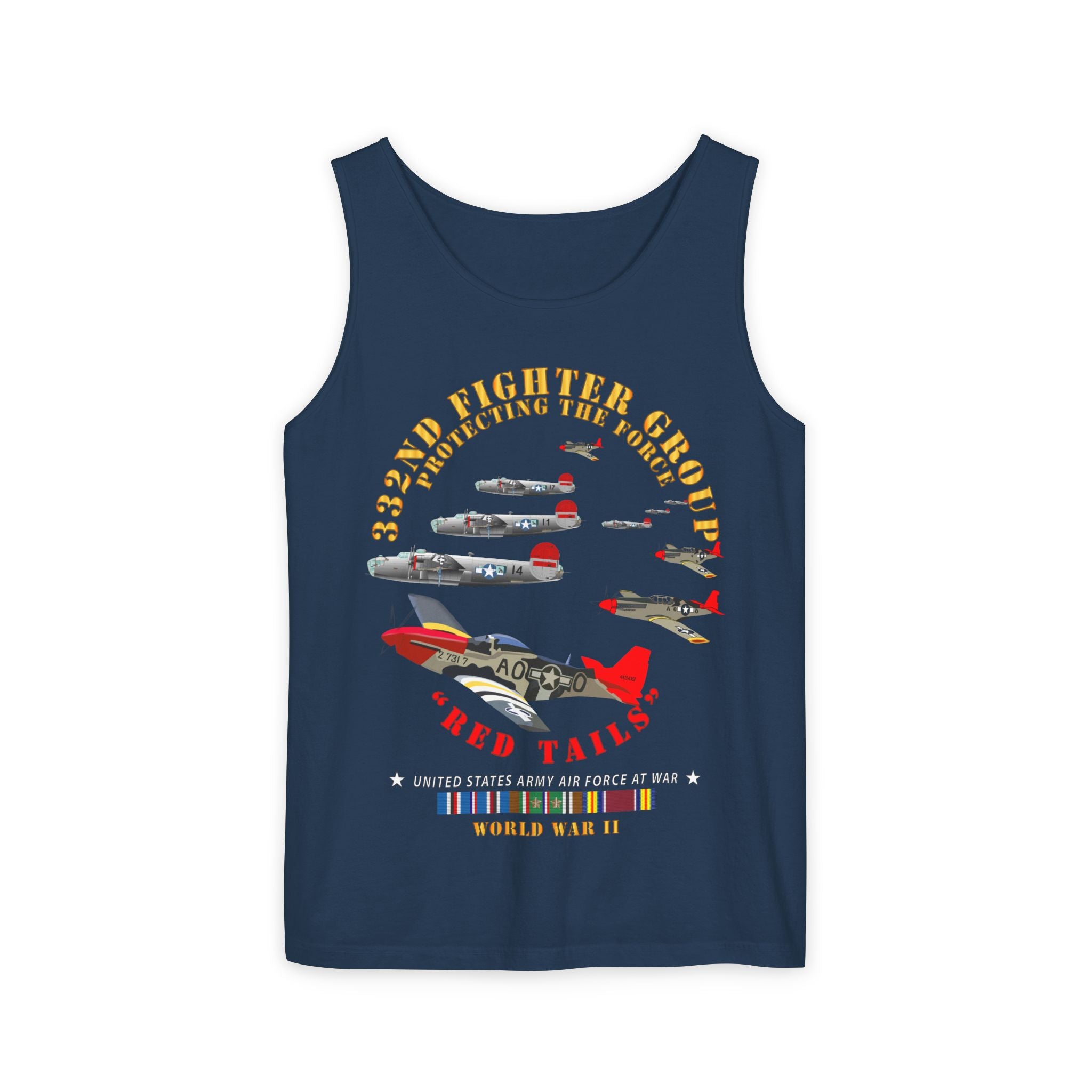 Unisex Garment-Dyed Tank Top - Army - AAC - 332nd Fighter Group - Red Tails - Protect Force