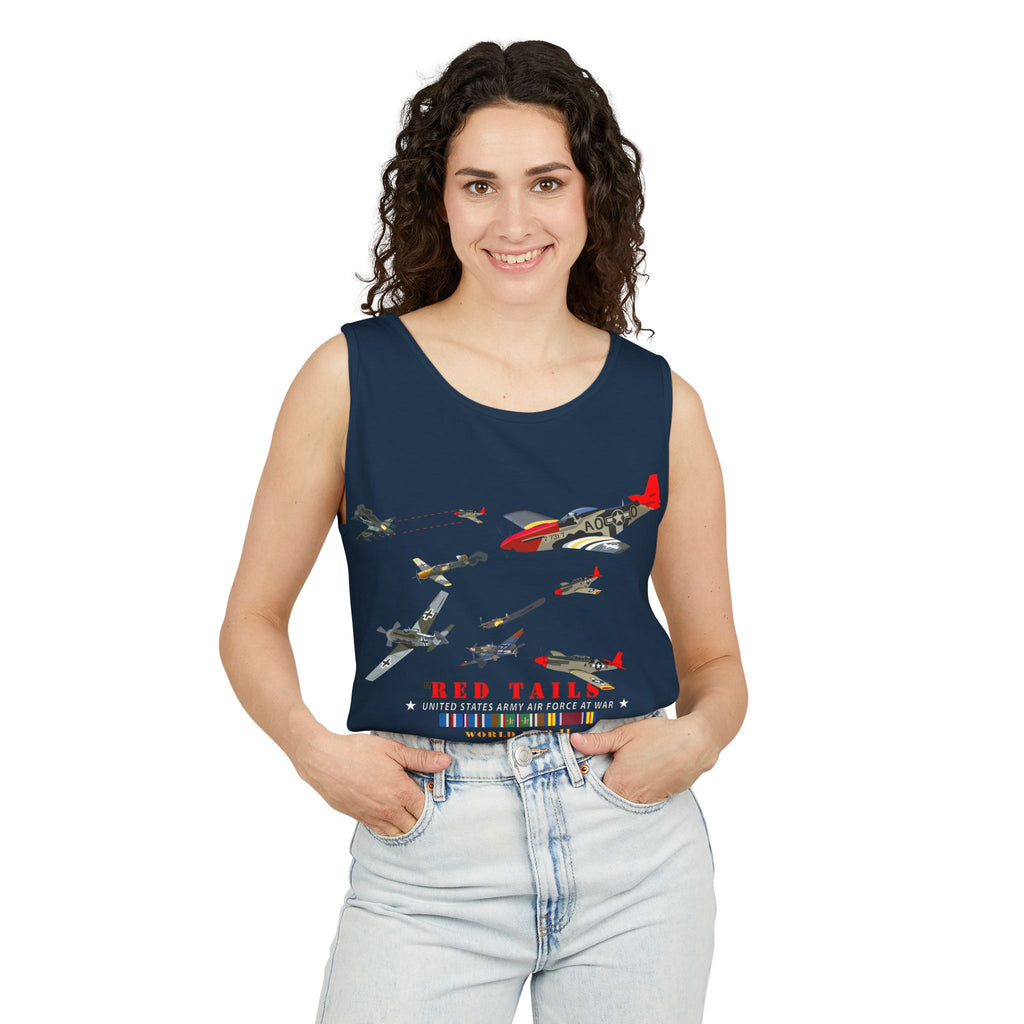 Unisex Garment-Dyed Tank Top - Army - AAC - 332nd Fighter Group - Red Tails - At War