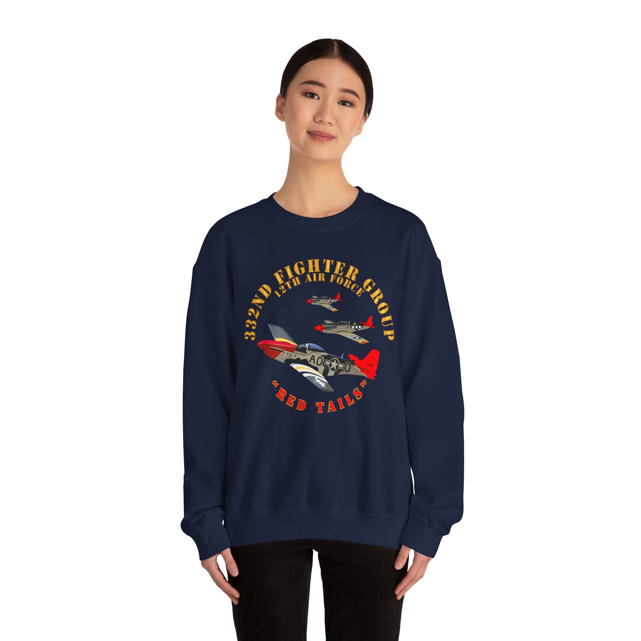 Crewneck Sweatshirt - Army - AAC - 332nd Fighter Group - 12th AF - Red Tails