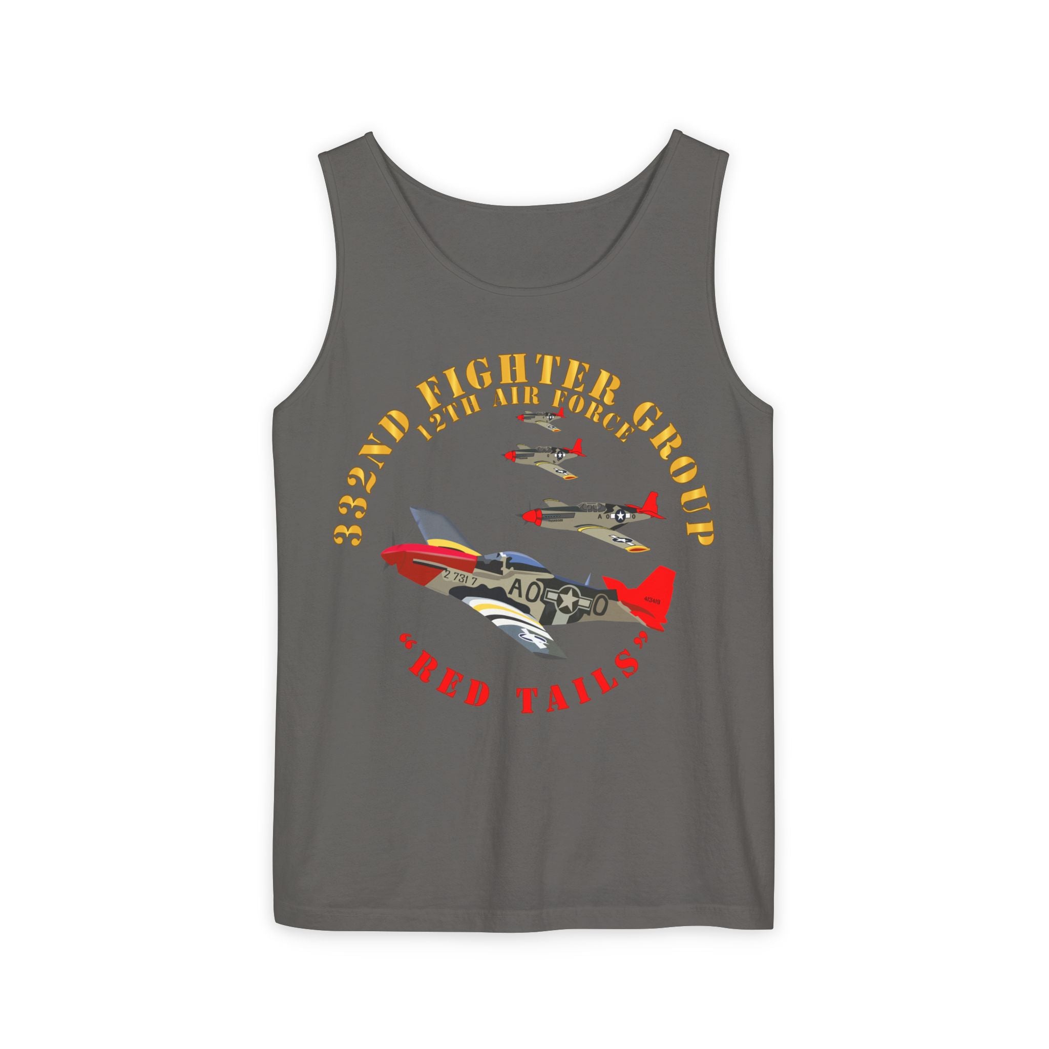 Unisex Garment-Dyed Tank Top - Army - AAC - 332nd Fighter Group - 12th AF - Red Tails v1