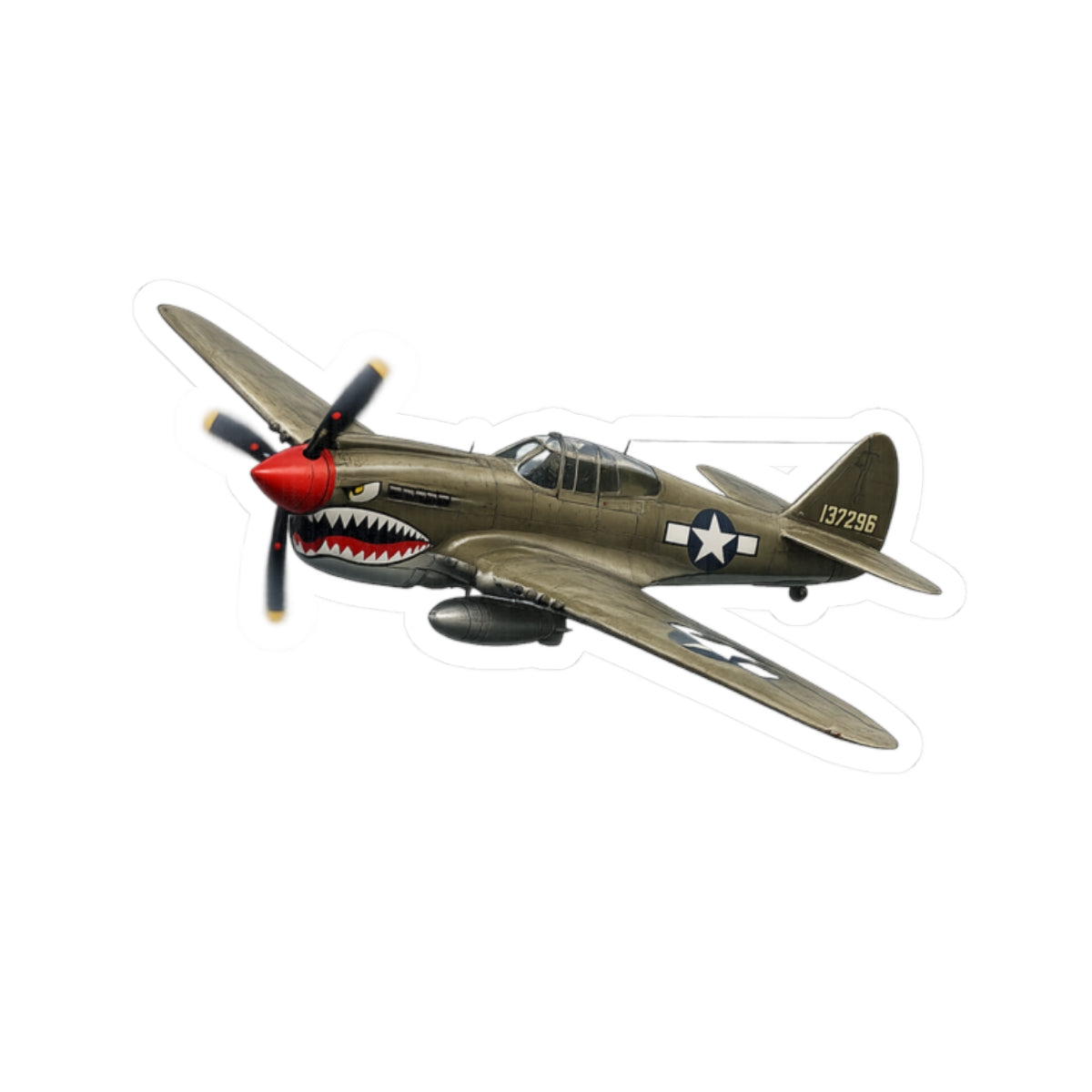 Kiss-Cut Stickers - WWII - Fighter Aircraft - P-40 Warhawk - Profile - Banking Turn