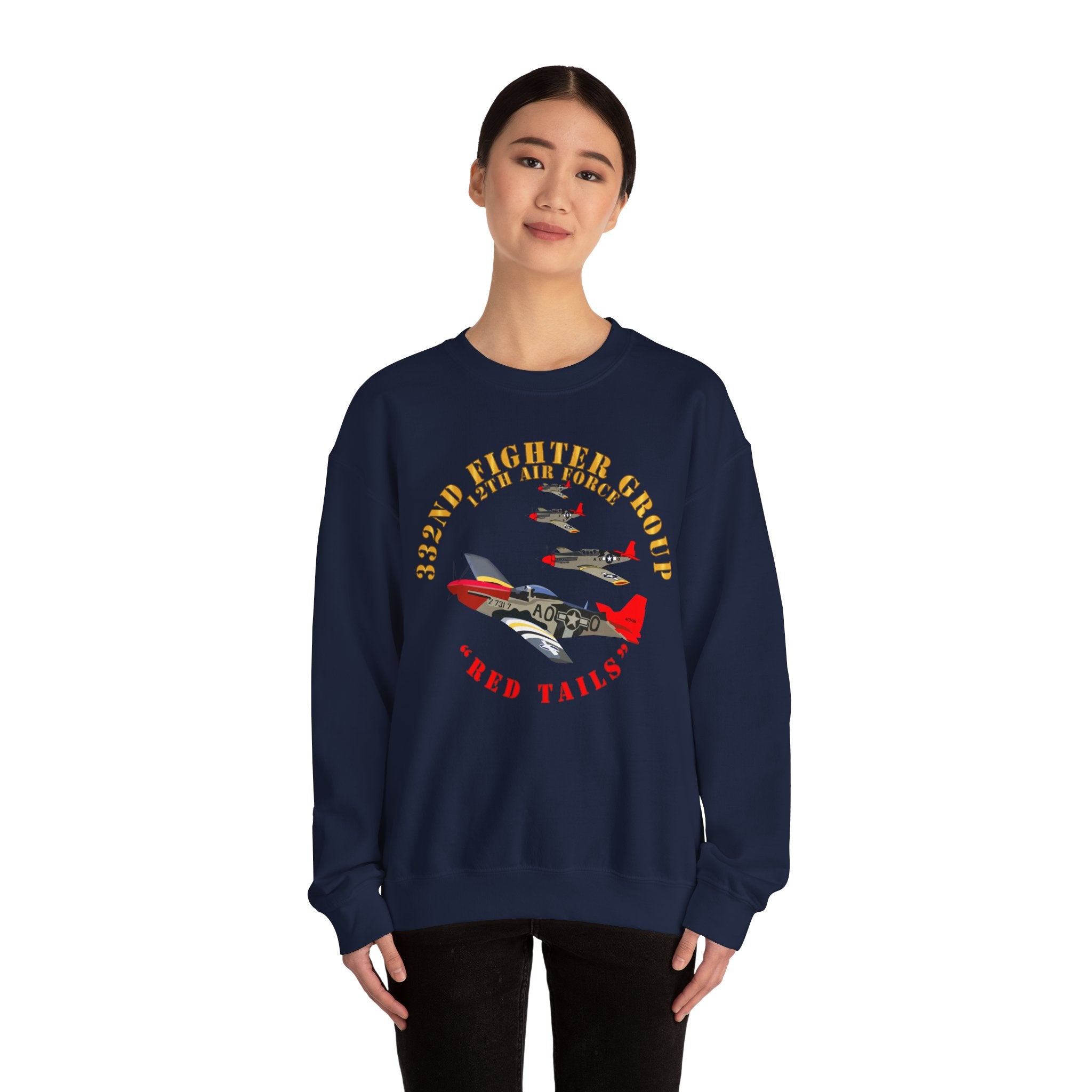Crewneck Sweatshirt - Army - AAC - 332nd Fighter Group - 12th AF - Red Tails v1