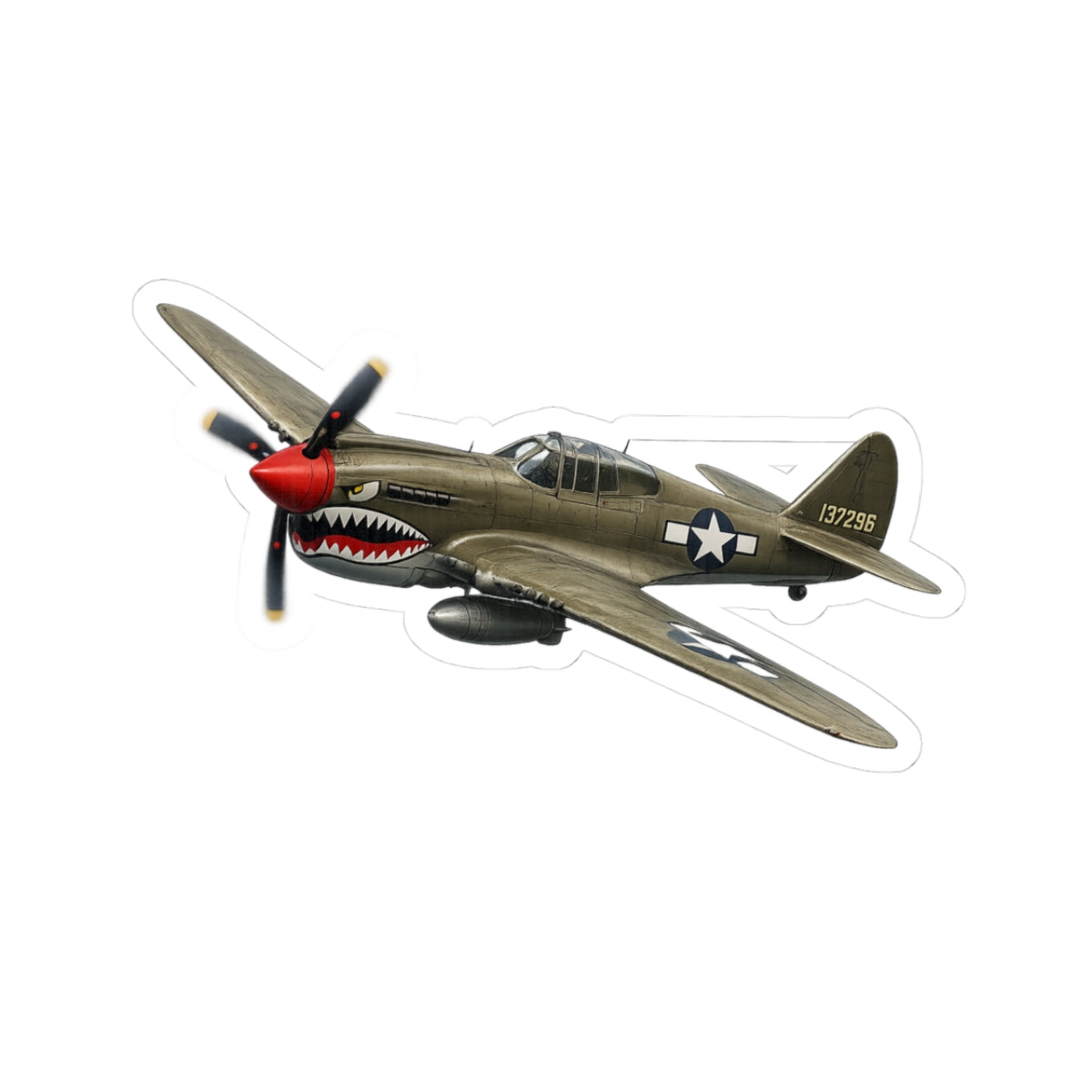 Kiss-Cut Stickers - WWII - Fighter Aircraft - P-40 Warhawk - Profile - Banking Turn