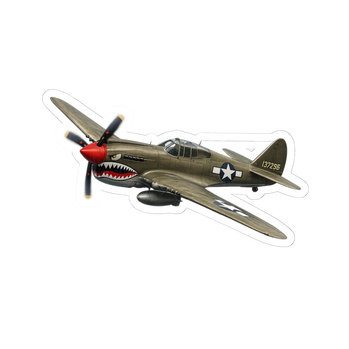 Kiss-Cut Stickers - WWII - Fighter Aircraft - P-40 Warhawk - Profile - Banking Turn