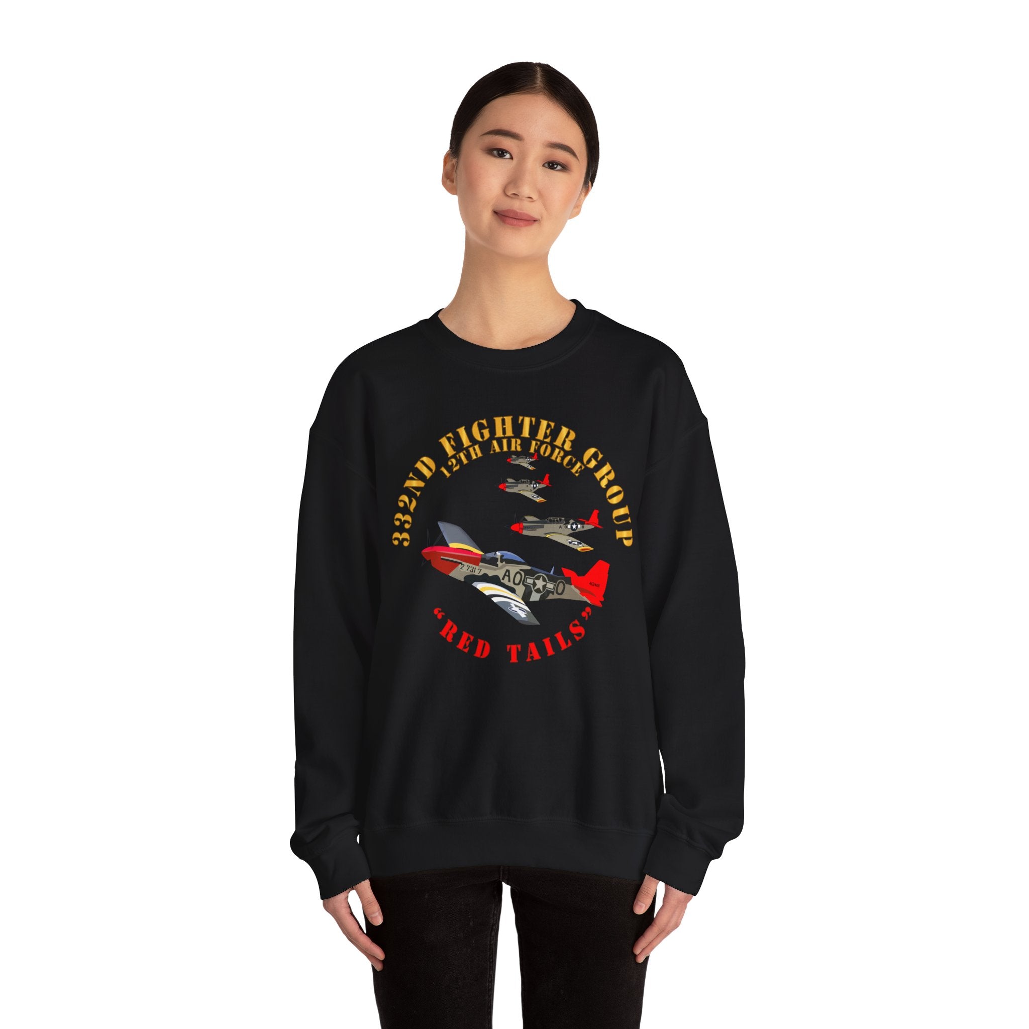 Crewneck Sweatshirt - Army - AAC - 332nd Fighter Group - 12th AF - Red Tails v1