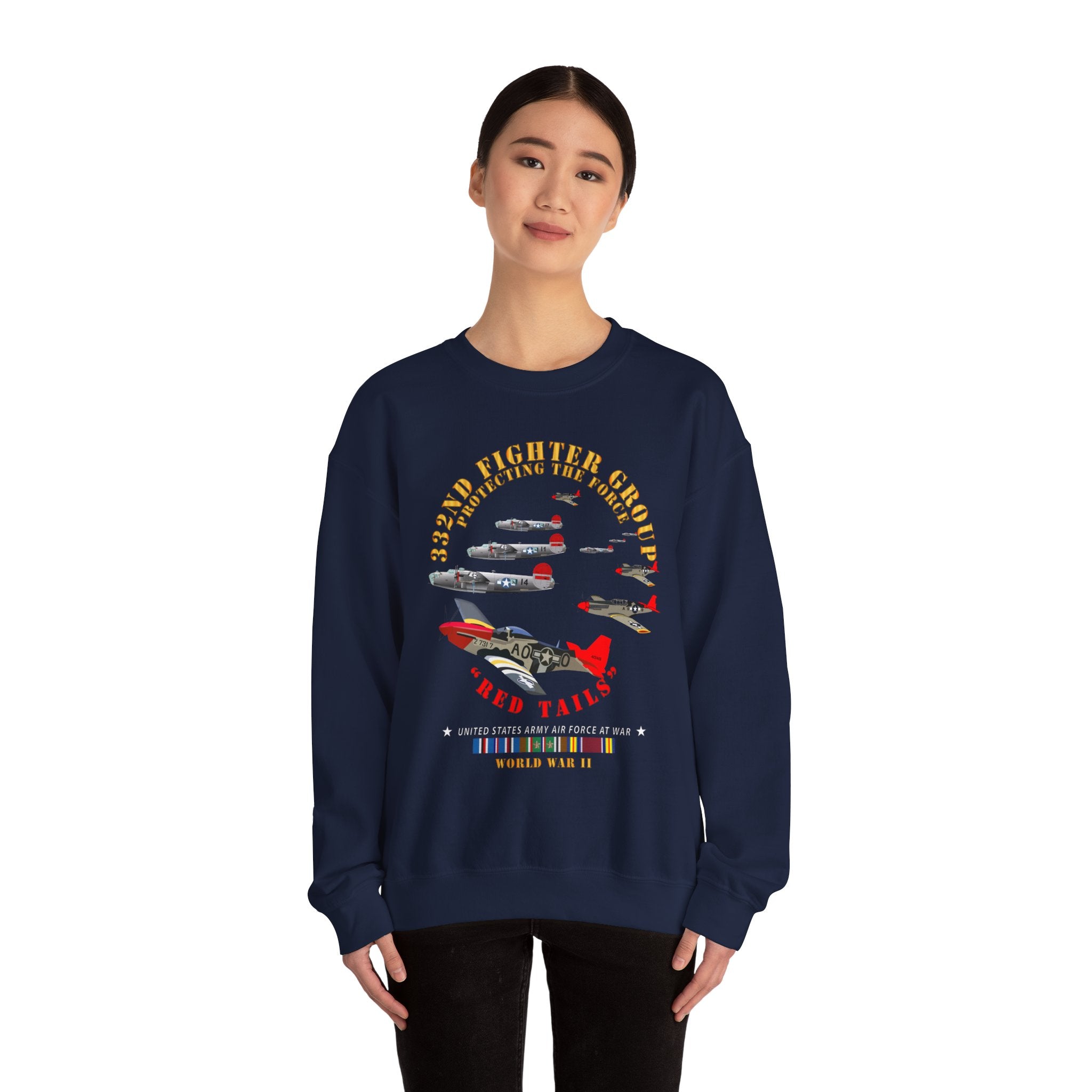 Crewneck Sweatshirt - Army - AAC - 332nd Fighter Group - Red Tails - Protect Force