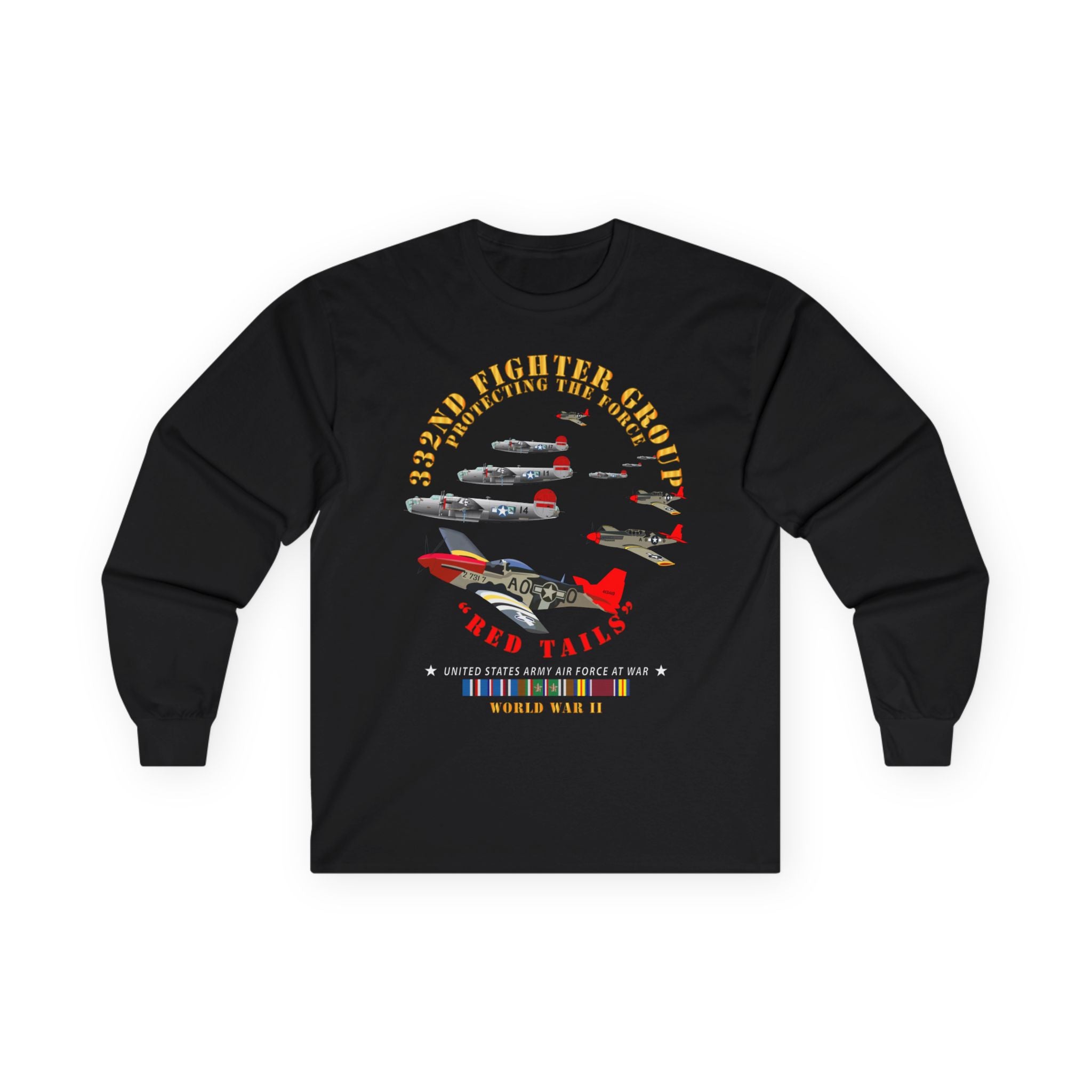 Unisex Long Sleeve Tee - Army - AAC - 332nd Fighter Group - Red Tails - Protect Force