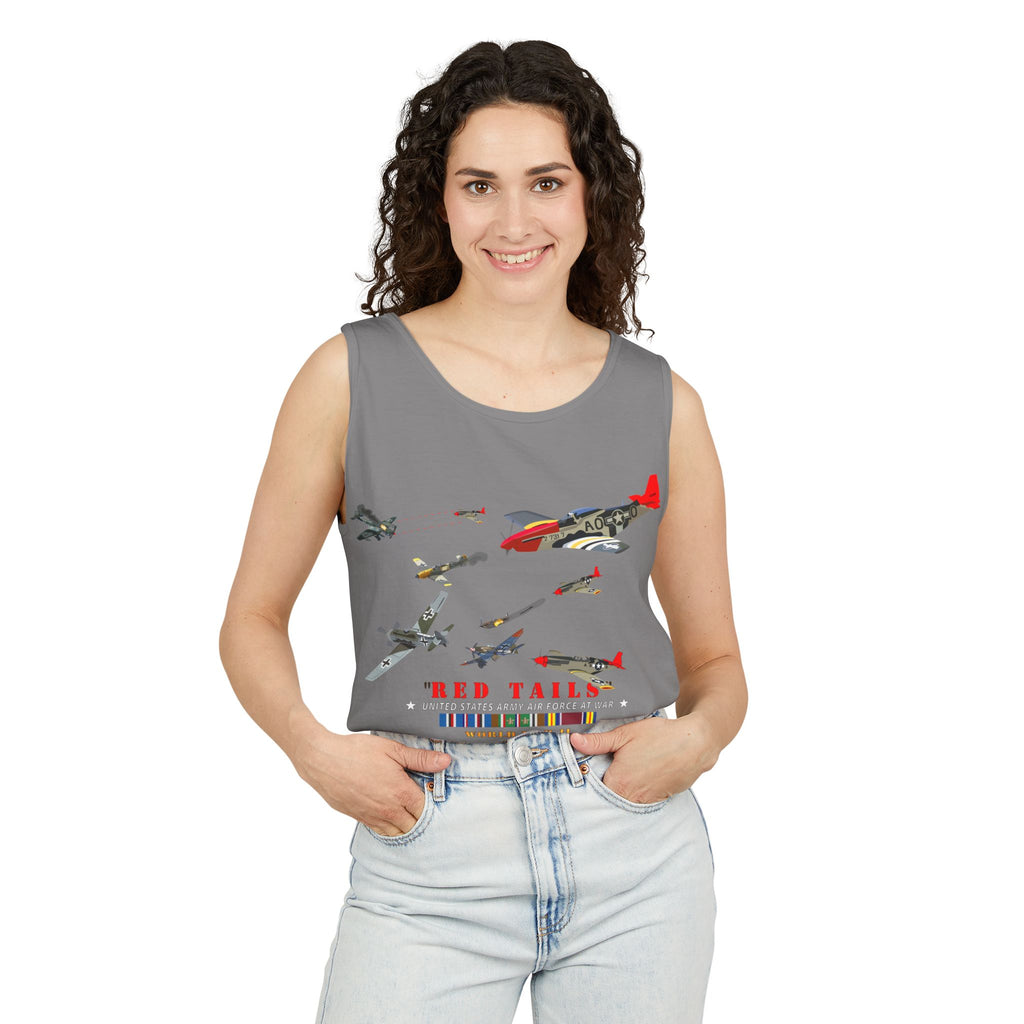 Unisex Garment-Dyed Tank Top - Army - AAC - 332nd Fighter Group - Red Tails - At War