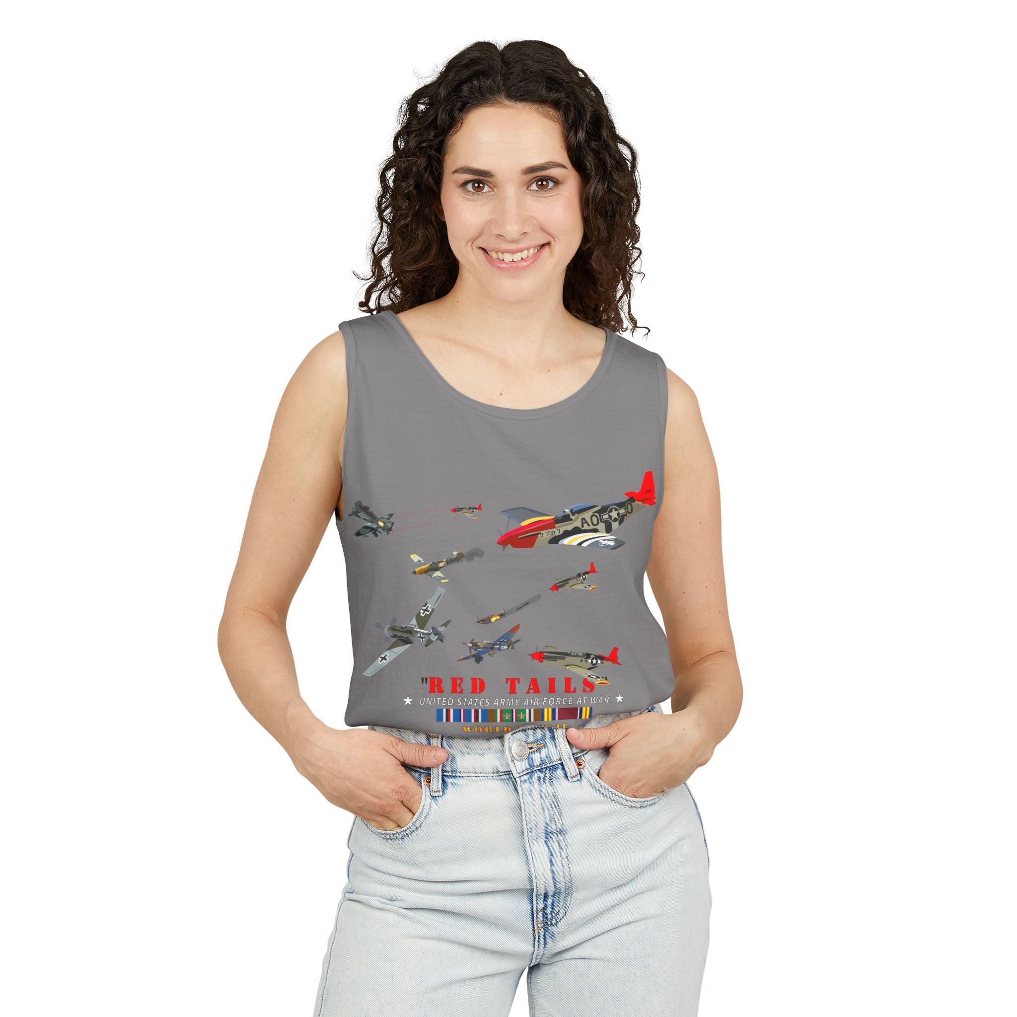 Unisex Garment-Dyed Tank Top - Army - AAC - 332nd Fighter Group - Red Tails - At War