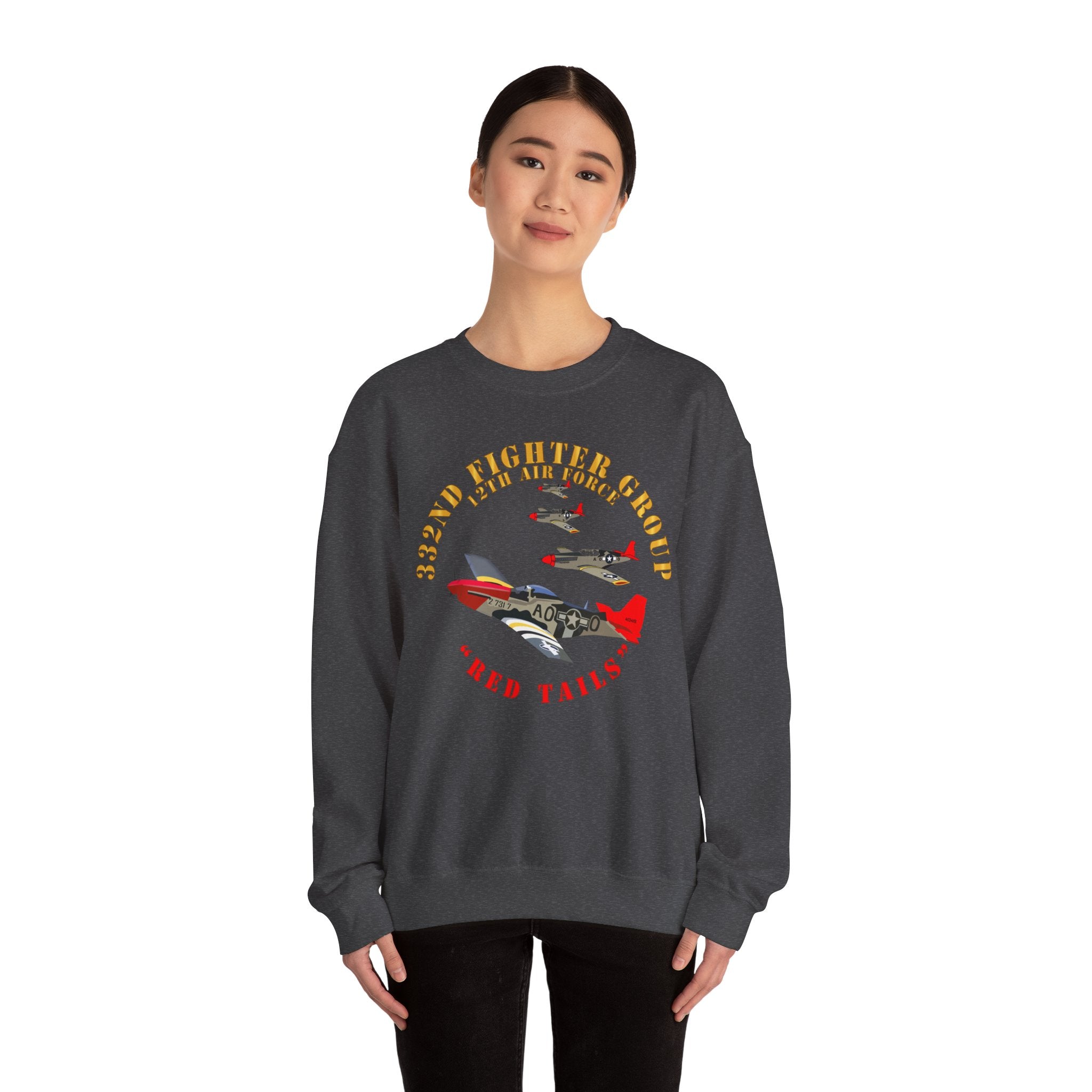 Crewneck Sweatshirt - Army - AAC - 332nd Fighter Group - 12th AF - Red Tails v1