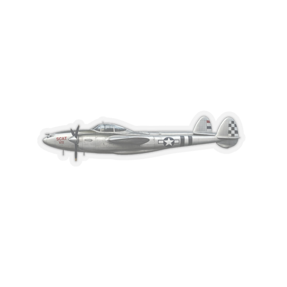 Kiss-Cut Stickers - WWII - Fighter Aircraft - P-38 Lightning - Profile - Left