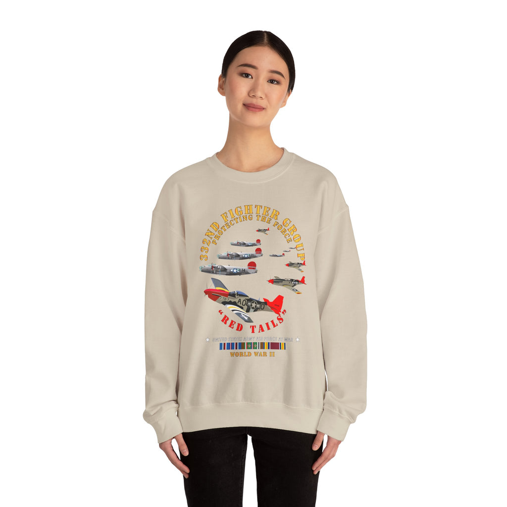 Crewneck Sweatshirt - Army - AAC - 332nd Fighter Group - Red Tails - Protect Force