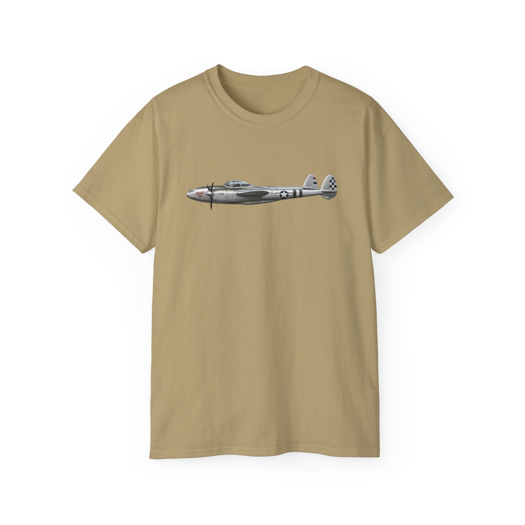 Unisex Ultra Cotton Tee - WWII - Fighter Aircraft - P-38 Lightning - Profile - Left