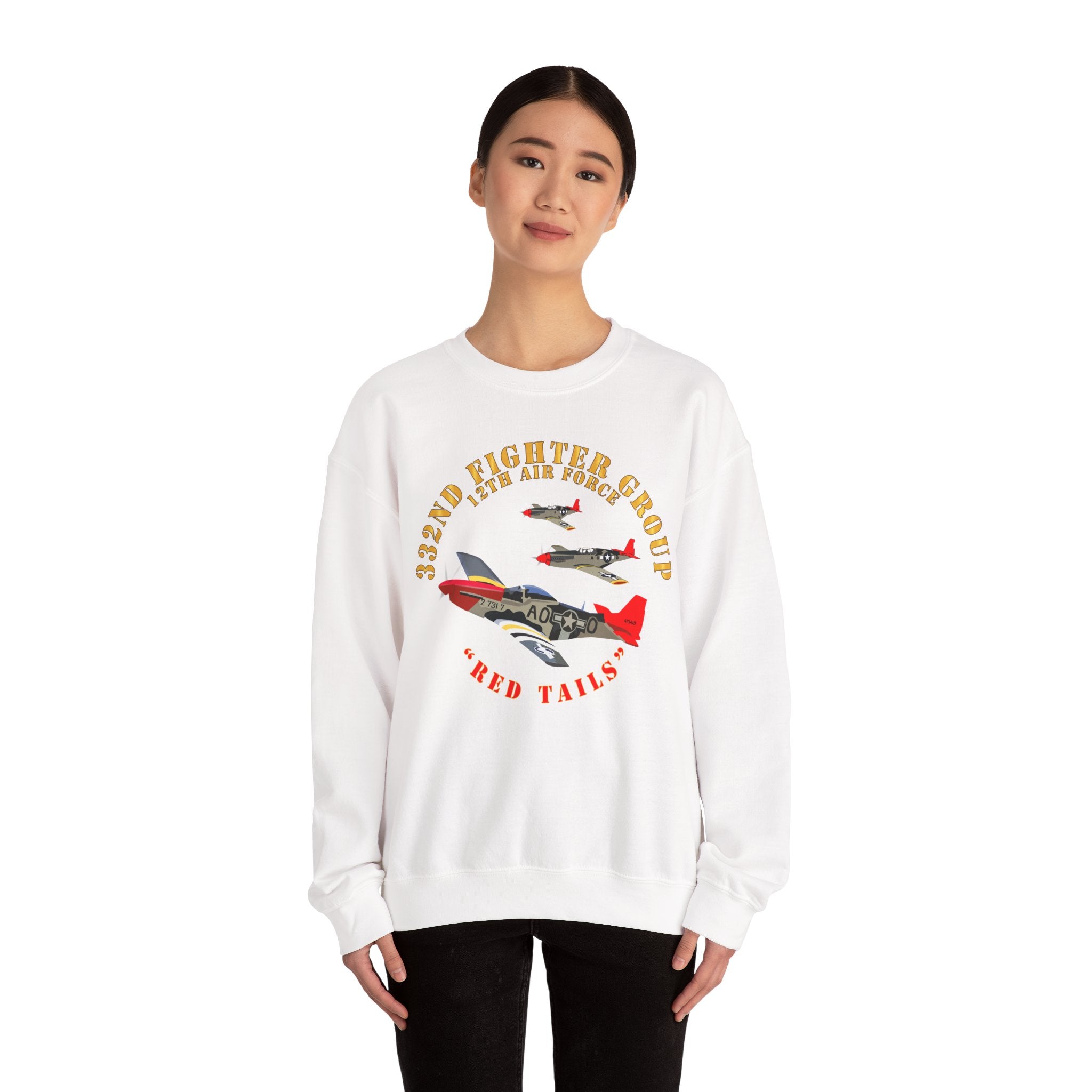 Crewneck Sweatshirt - Army - AAC - 332nd Fighter Group - 12th AF - Red Tails