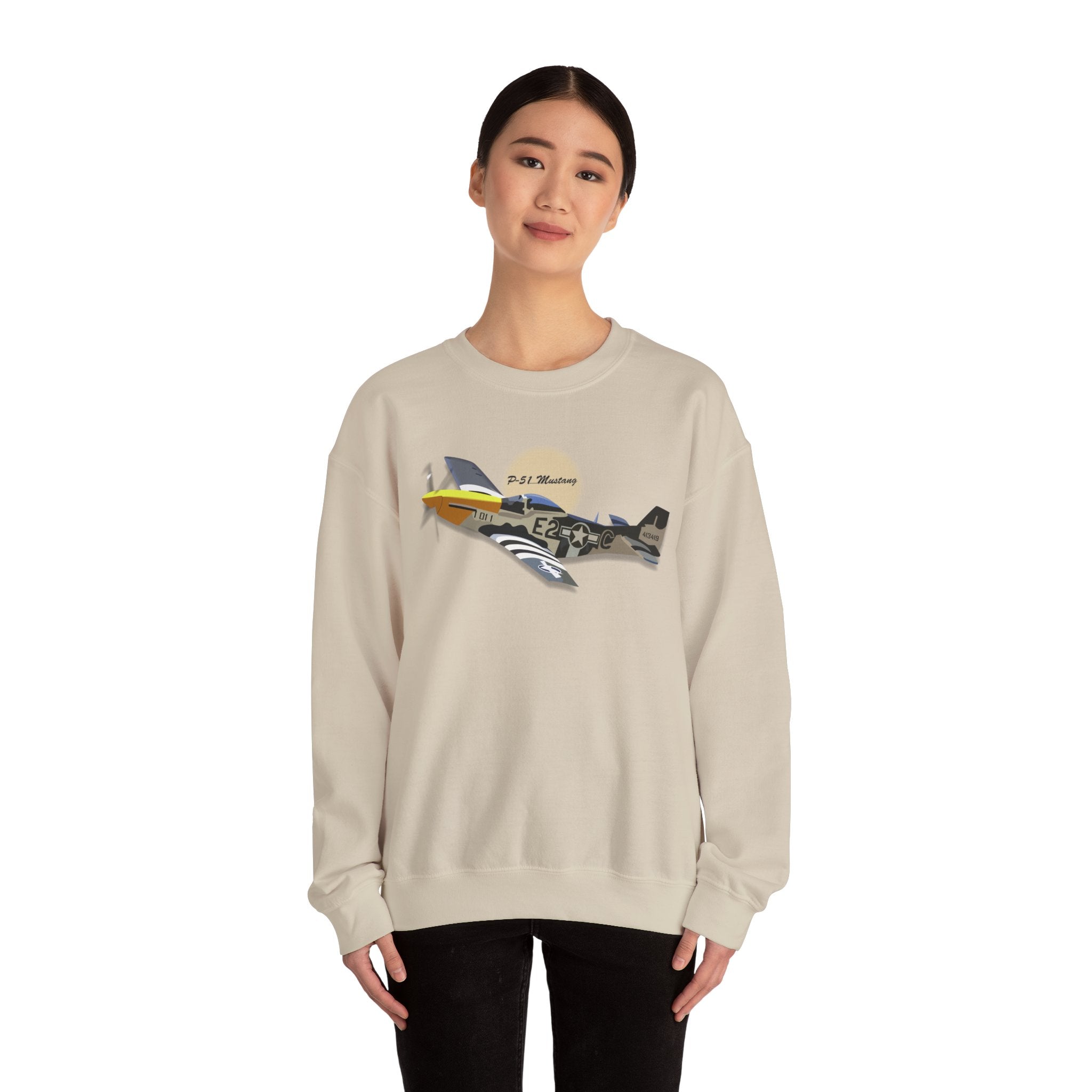 Crewneck Sweatshirt - Army Air Corps P-51 Mustang wo AAC X 300
