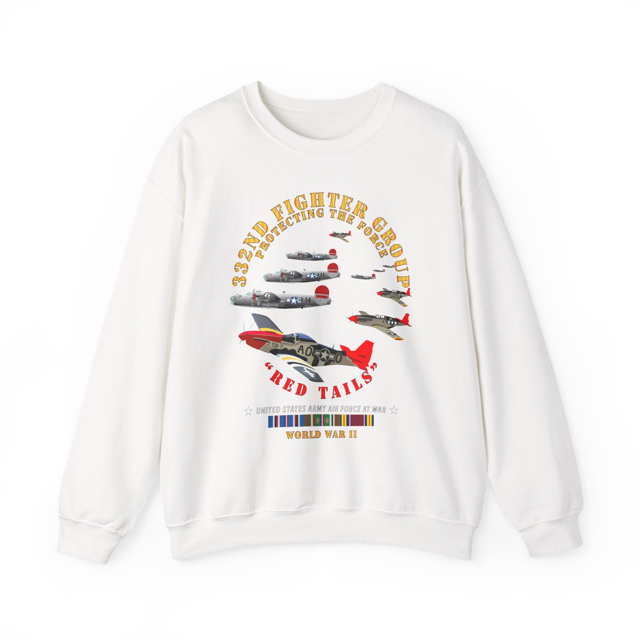 Crewneck Sweatshirt - Army - AAC - 332nd Fighter Group - Red Tails - Protect Force