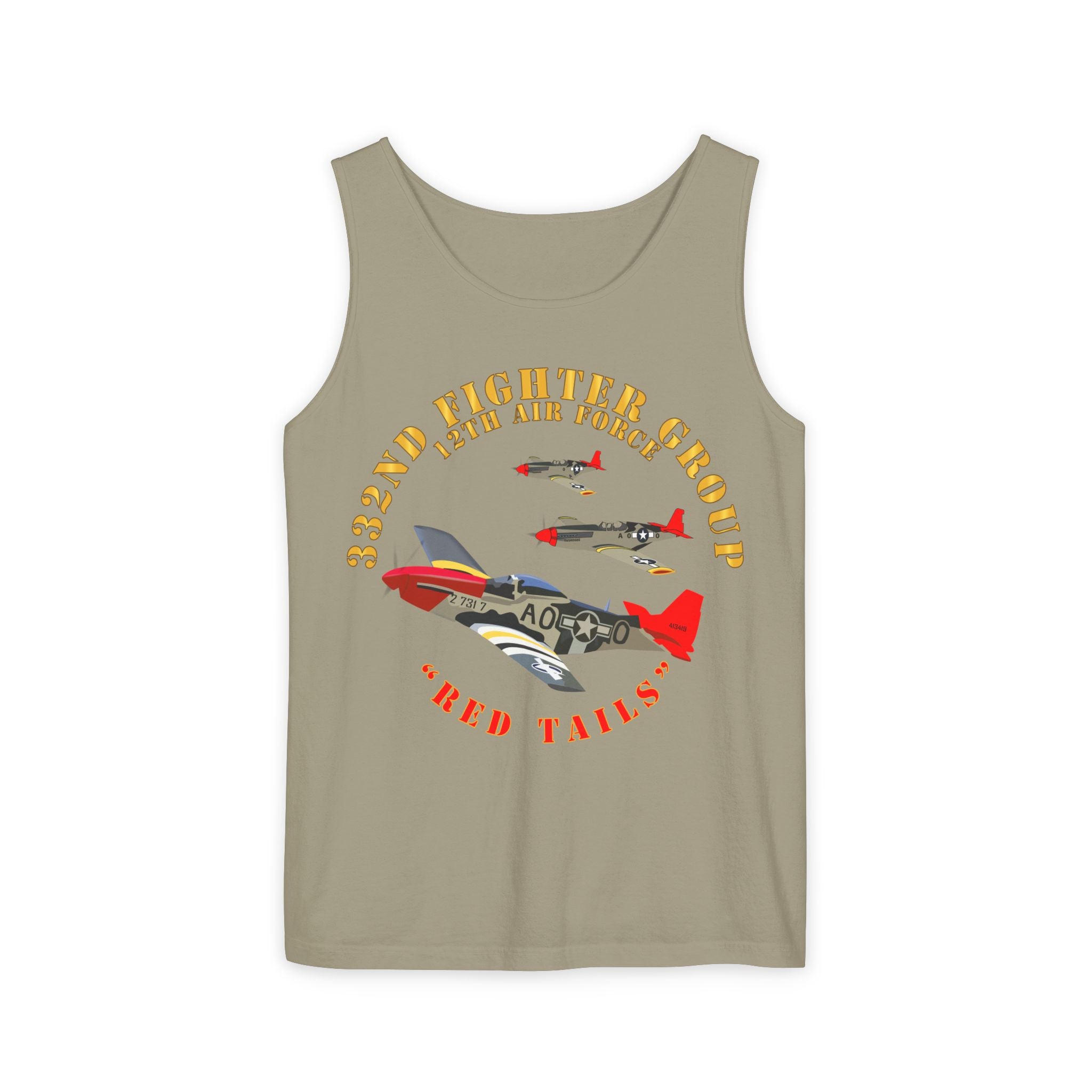 Unisex Garment-Dyed Tank Top - Army - AAC - 332nd Fighter Group - 12th AF - Red Tails
