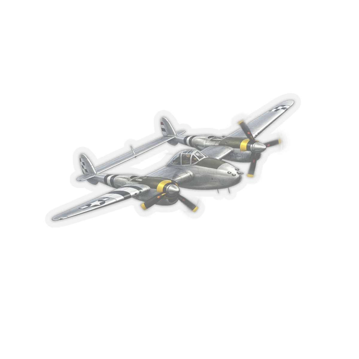 Kiss-Cut Stickers - WWII - Fighter Aircraft - P-38 Lightning - Profile - Banking Right