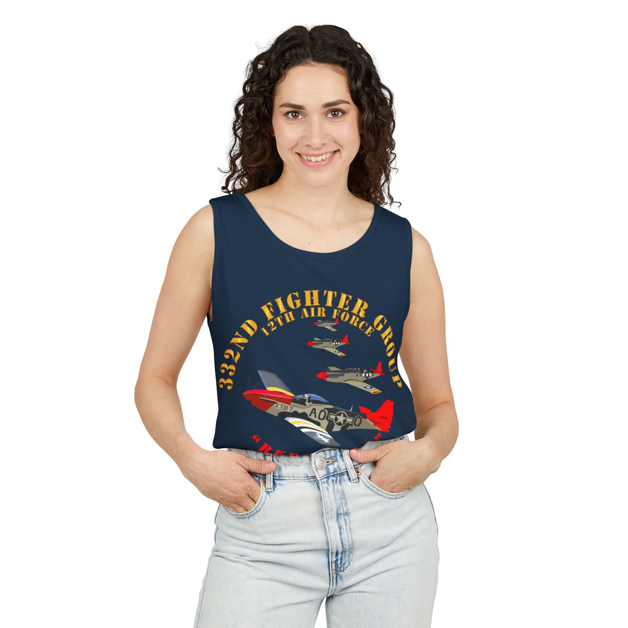 Unisex Garment-Dyed Tank Top - Army - AAC - 332nd Fighter Group - 12th AF - Red Tails v1