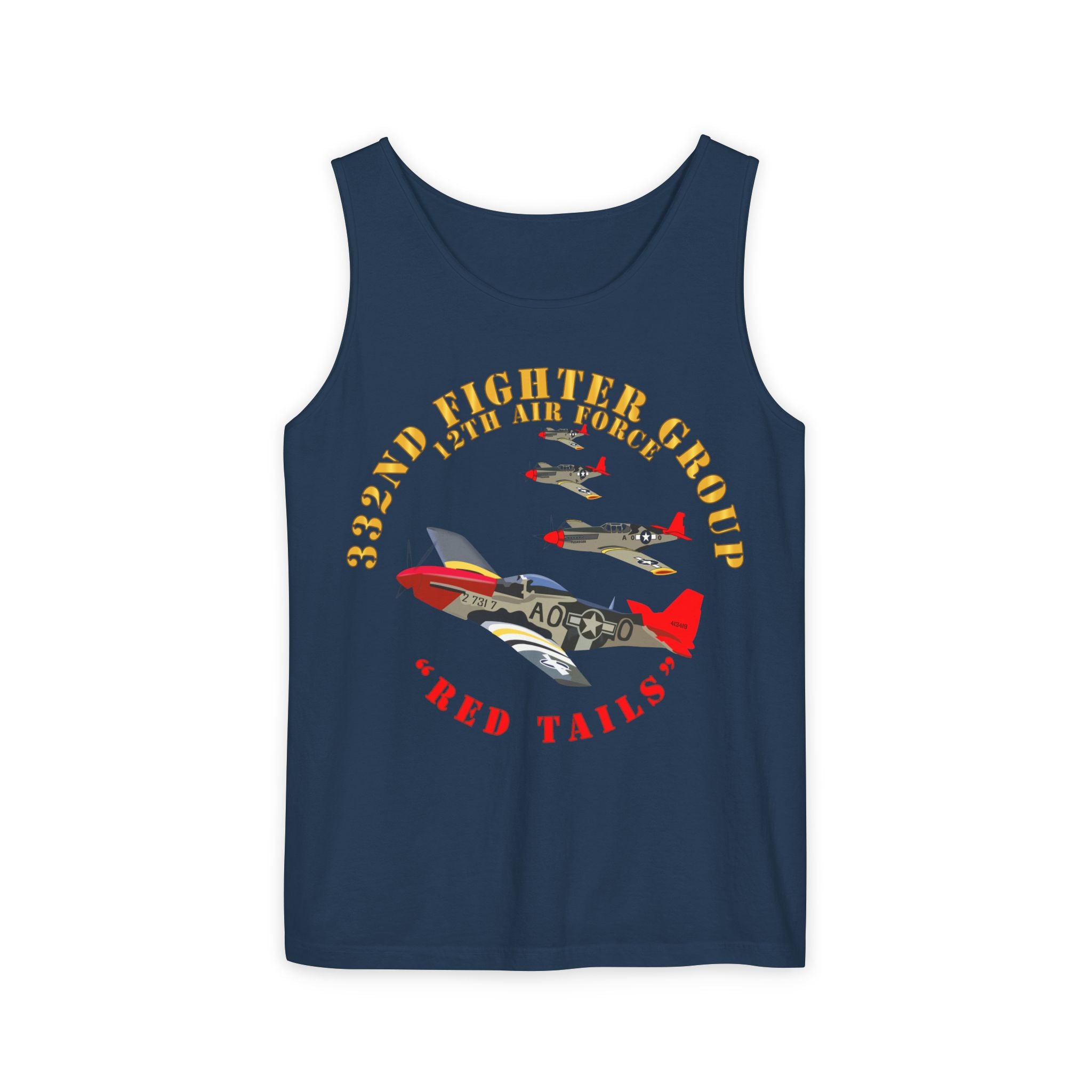 Unisex Garment-Dyed Tank Top - Army - AAC - 332nd Fighter Group - 12th AF - Red Tails v1