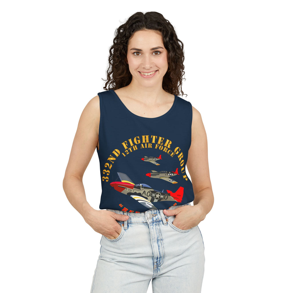 Unisex Garment-Dyed Tank Top - Army - AAC - 332nd Fighter Group - 12th AF - Red Tails