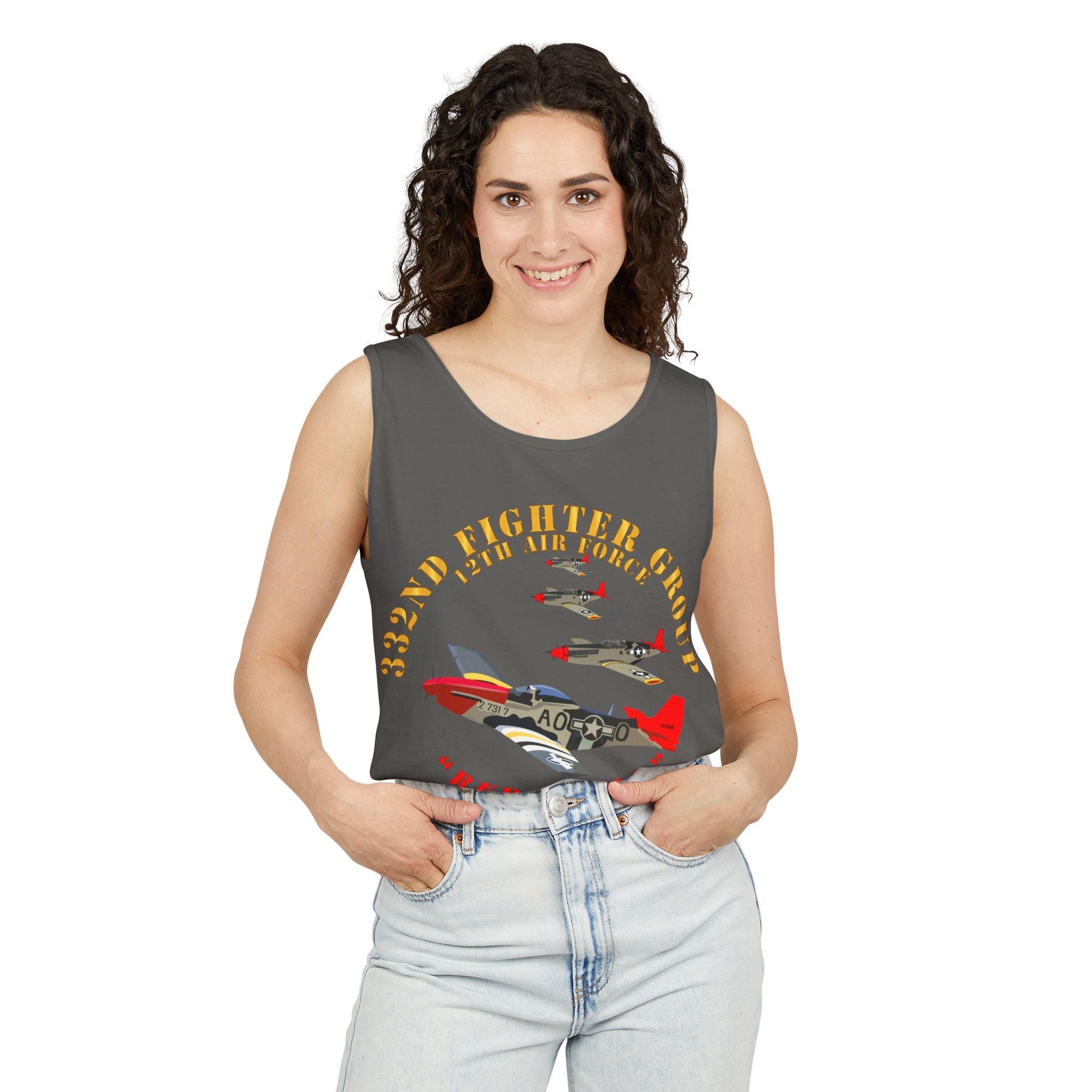 Unisex Garment-Dyed Tank Top - Army - AAC - 332nd Fighter Group - 12th AF - Red Tails v1