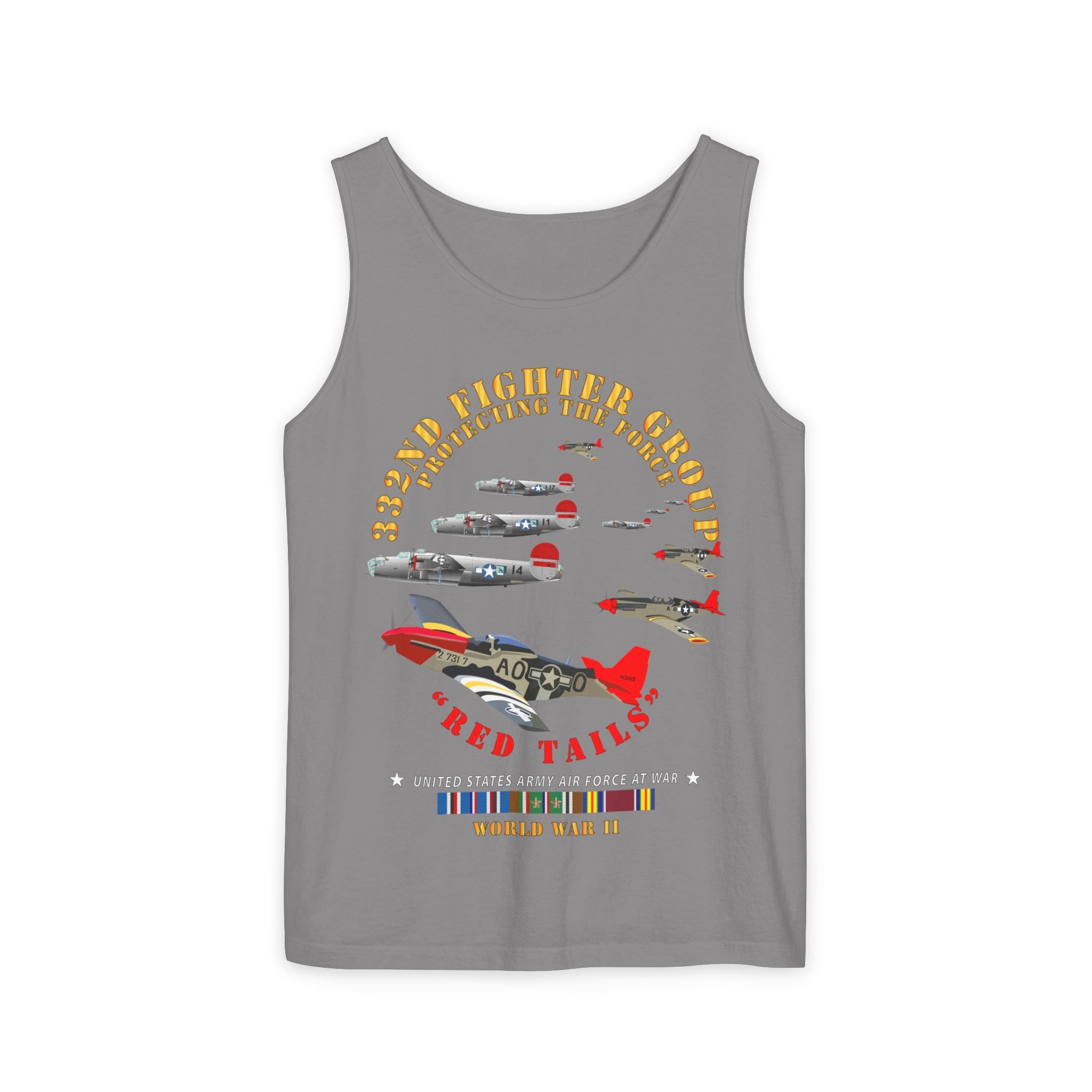 Unisex Garment-Dyed Tank Top - Army - AAC - 332nd Fighter Group - Red Tails - Protect Force