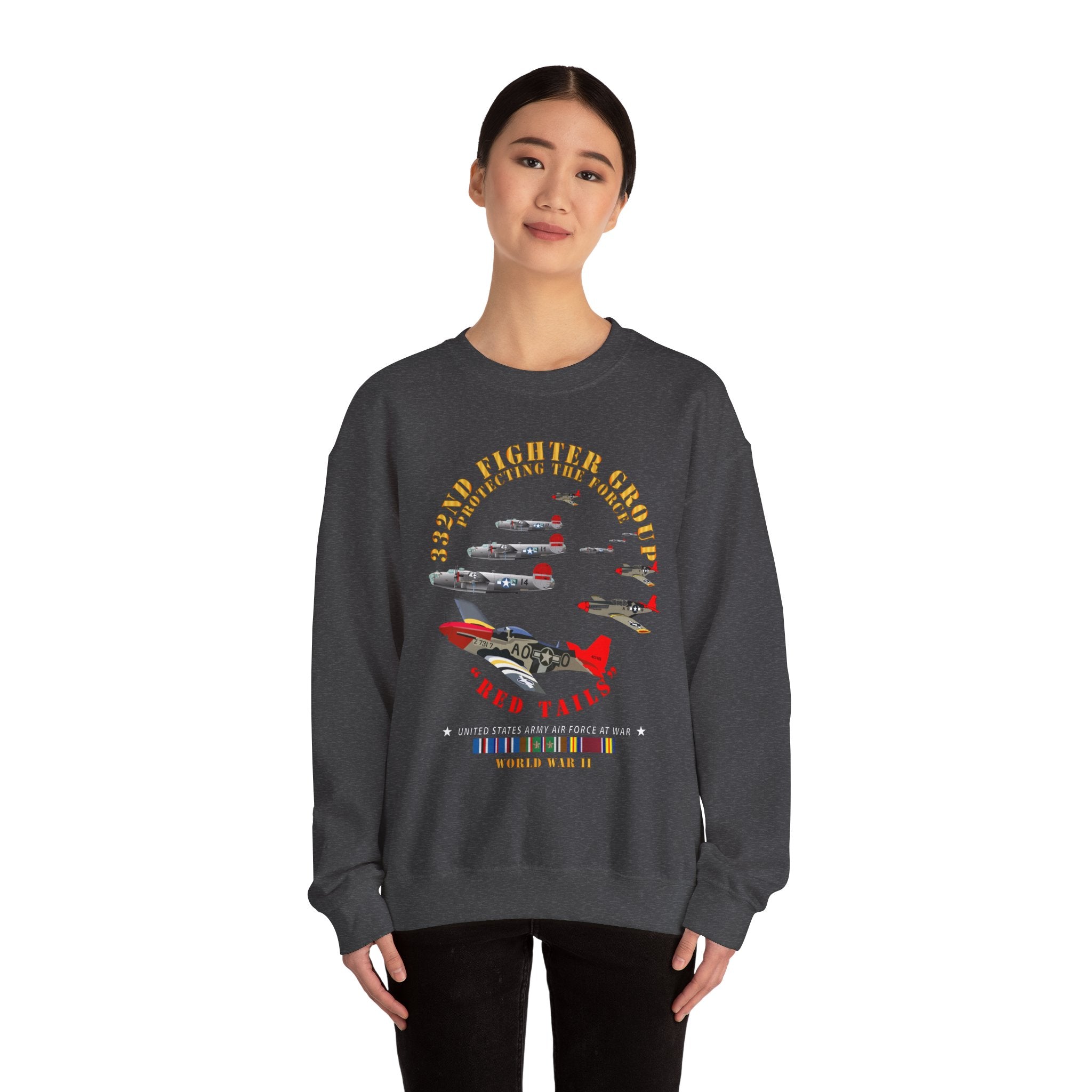 Crewneck Sweatshirt - Army - AAC - 332nd Fighter Group - Red Tails - Protect Force