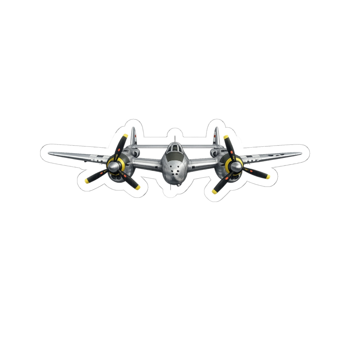 Kiss-Cut Stickers - WWII - Fighter Aircraft - P-38 Lightning - Profile - Head On